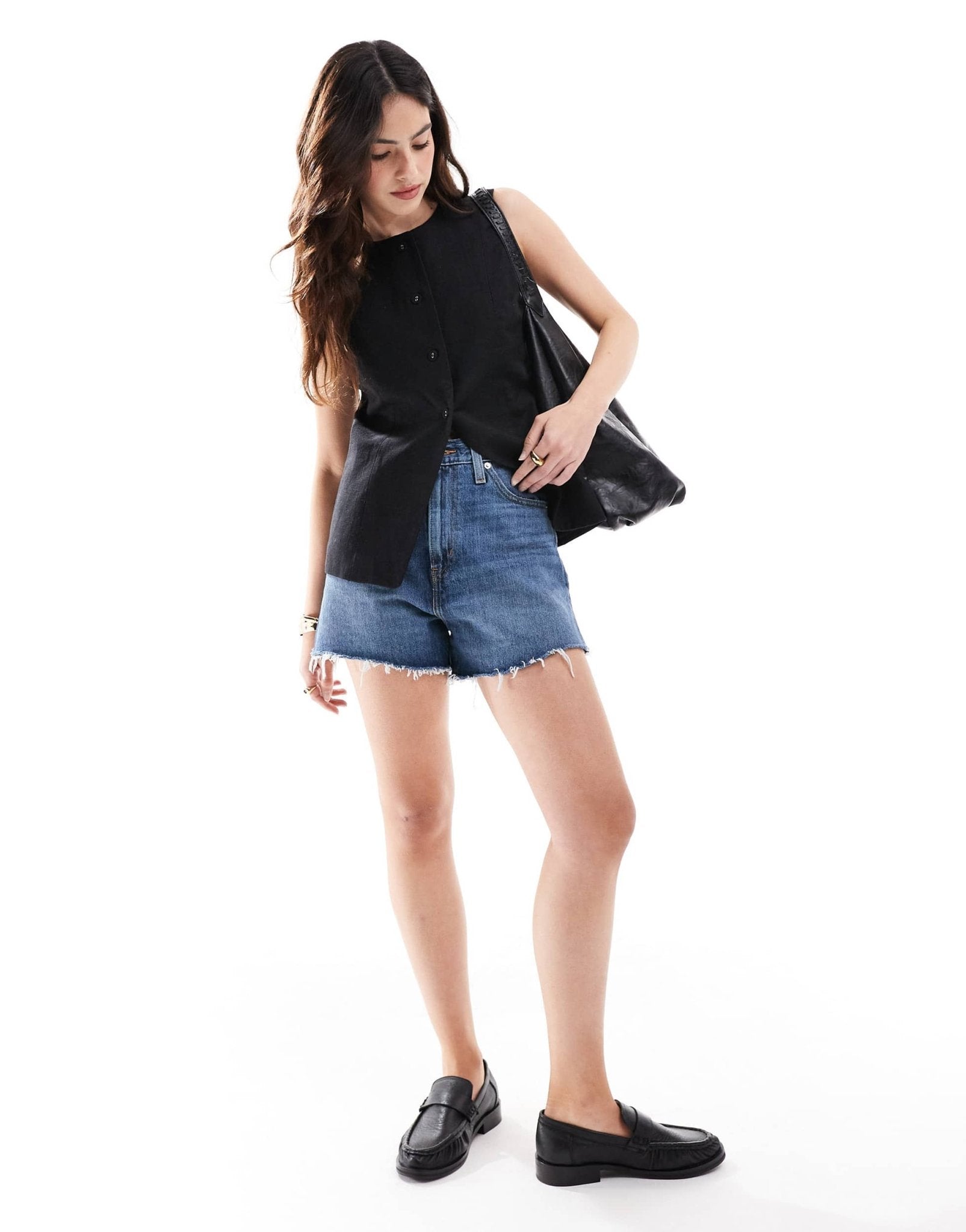 Cotton On Sienna linen cotton vest in black - ASOS Sample Sale
