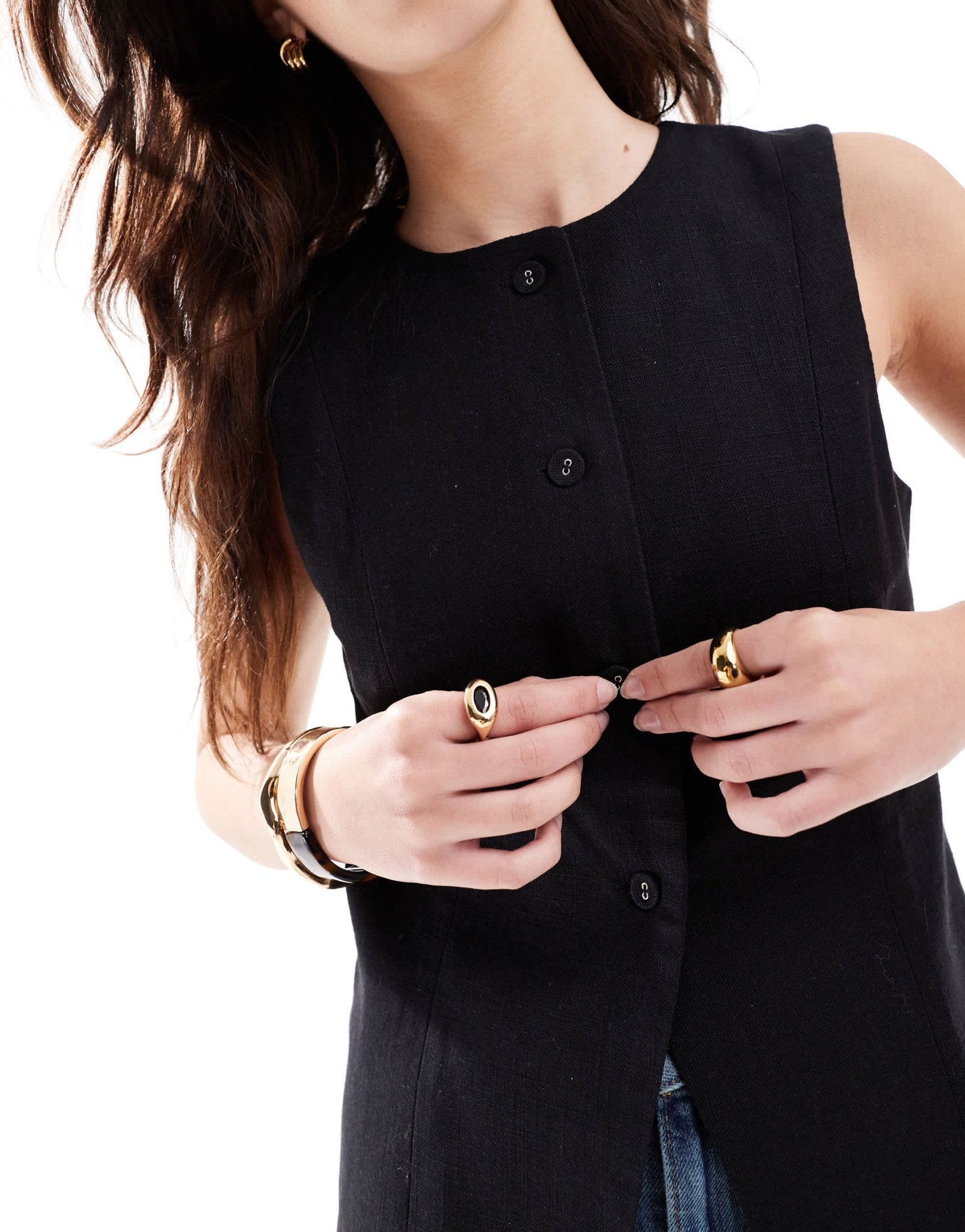 Cotton On Sienna linen cotton vest in black - ASOS Sample Sale