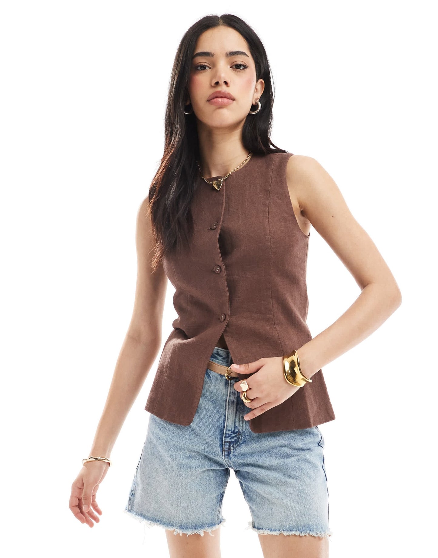 Cotton On Sienna linen cotton vest in brown - ASOS Sample Sale