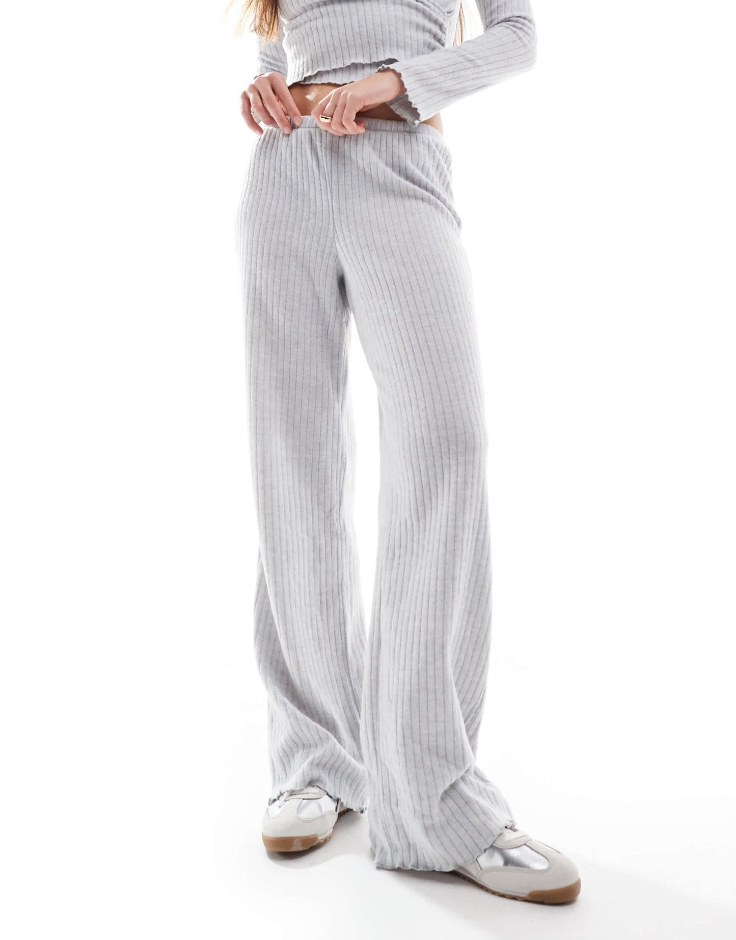 Cotton On super soft ribbed straight leg lounge trouser in grey - ASOS Sample Sale