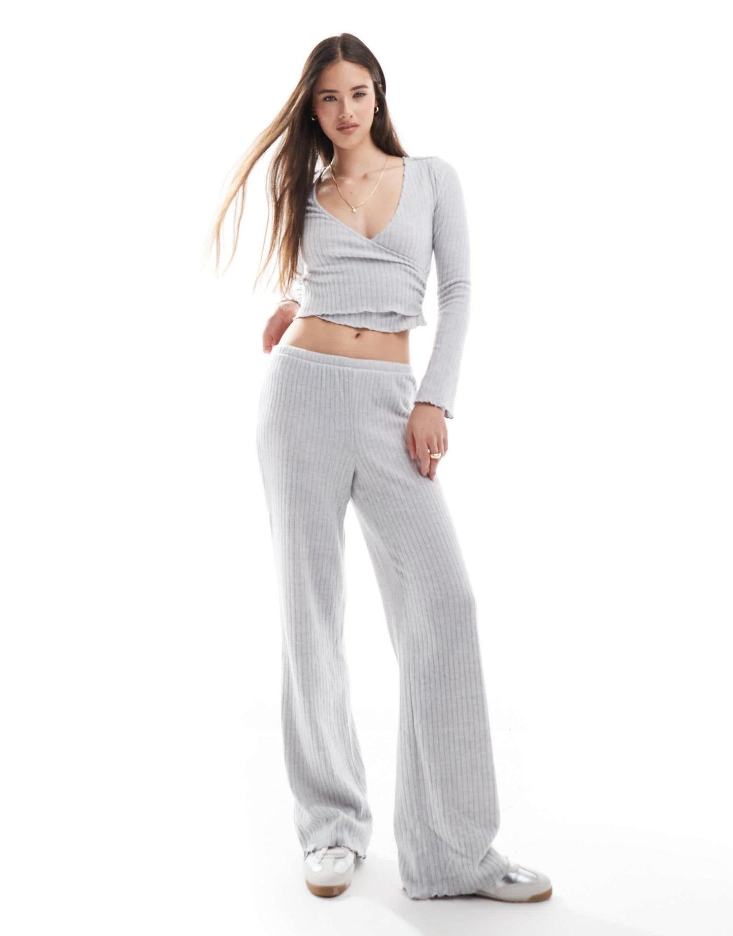 Cotton On super soft ribbed wrap lounge top in grey - ASOS Sample Sale