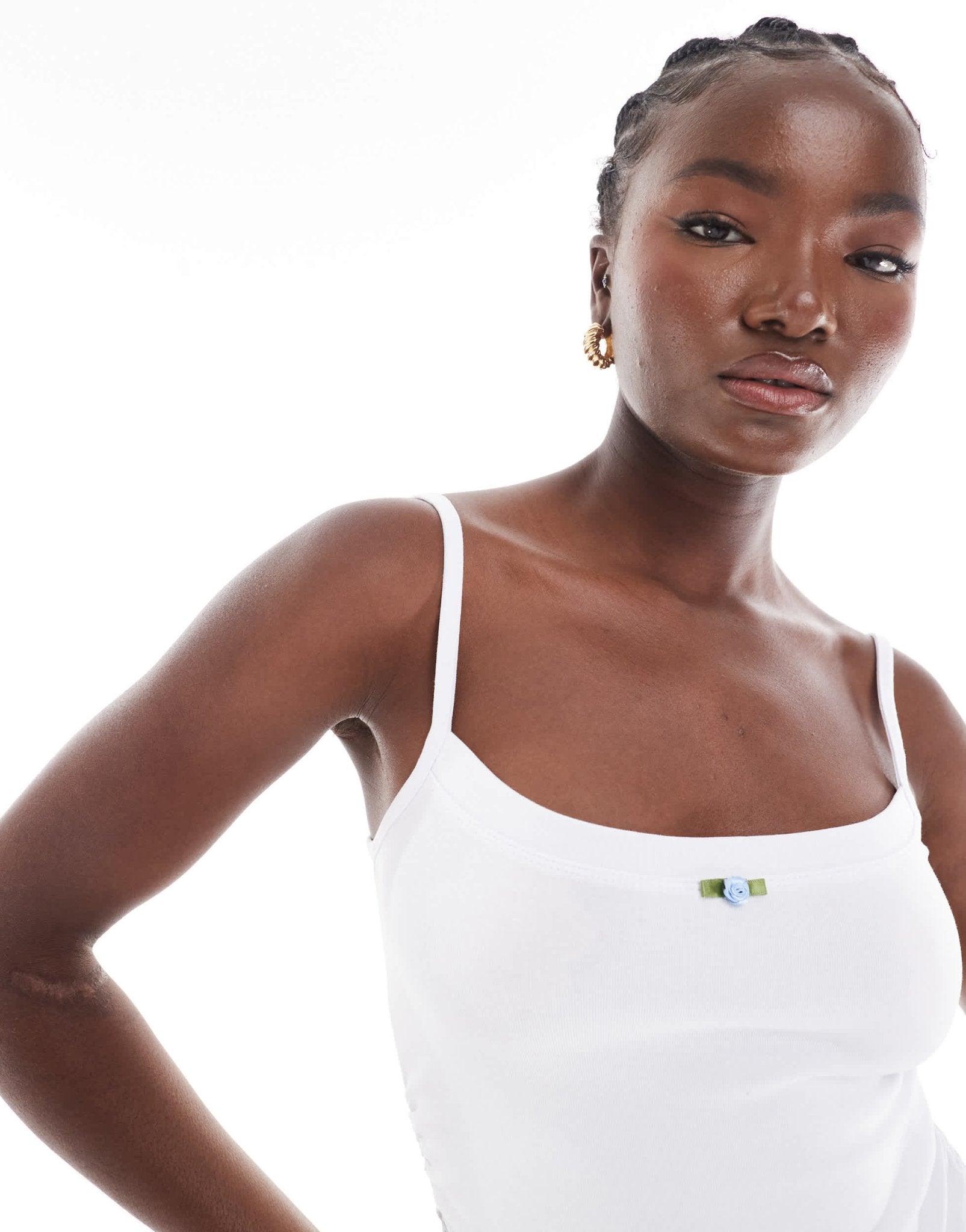 Cotton On white strappy rosette cami in white - ASOS Sample Sale