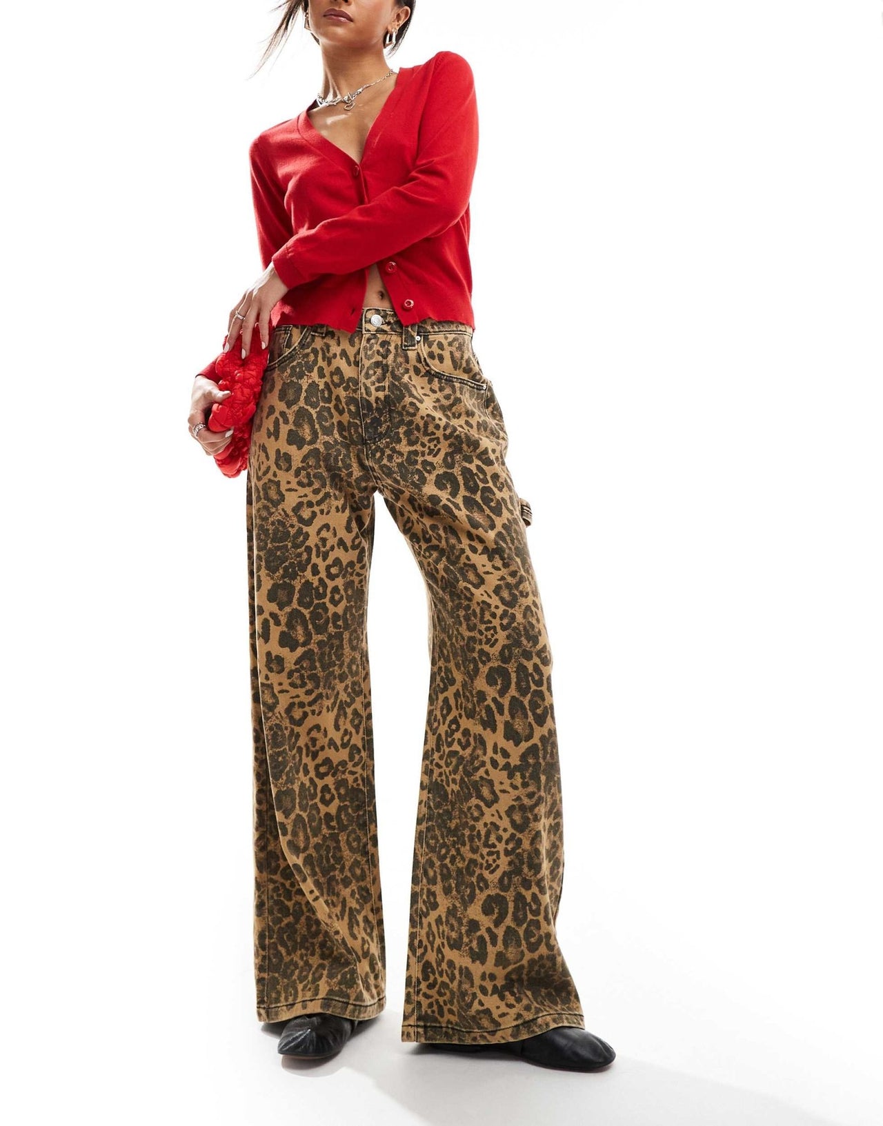 Cotton On wide leg relaxed jeans in leopard print denim - ASOS Sample Sale