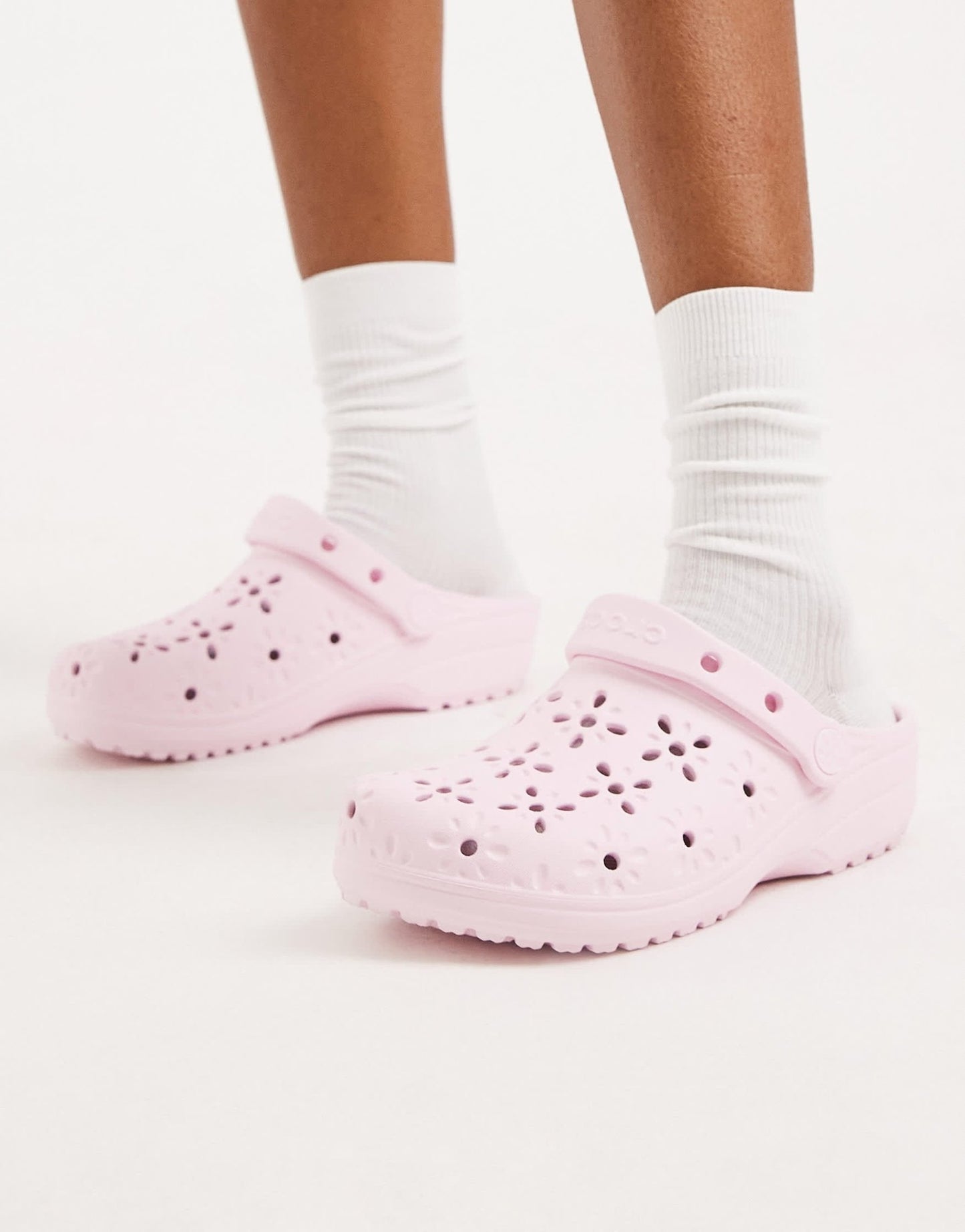 Crocs Classic floral cut out clogs in pink milk - ASOS Sample Sale