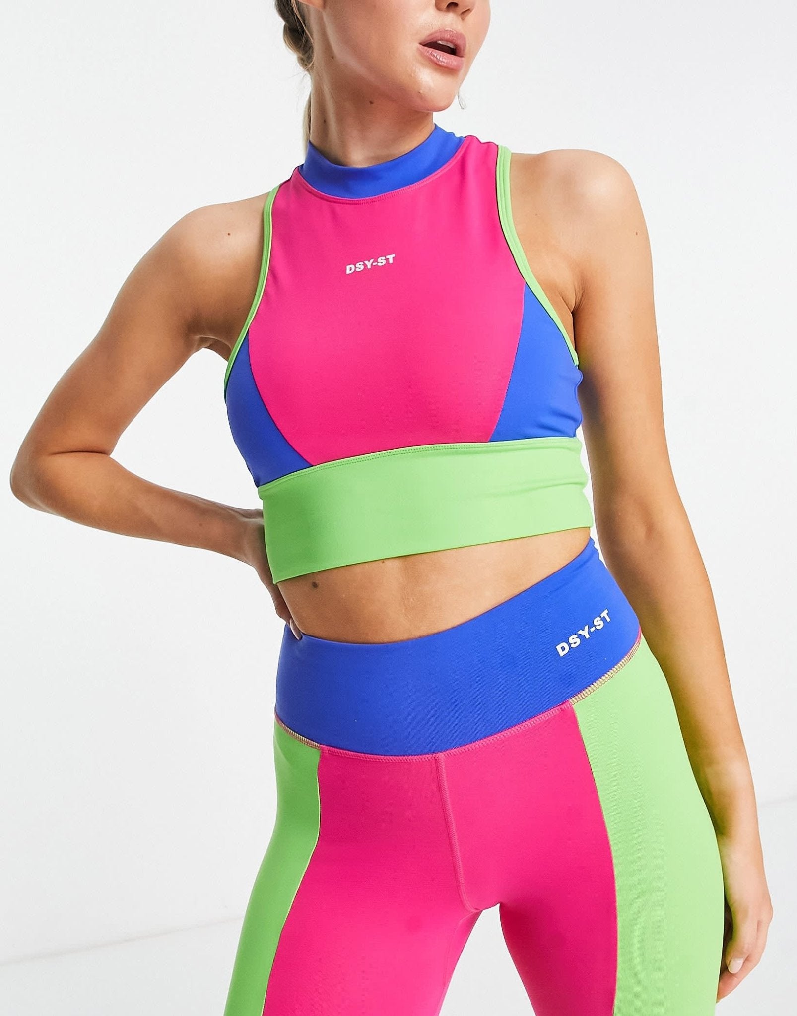 Daisy Street Active Neon sleeveless high neck crop top in pink - ASOS Sample Sale
