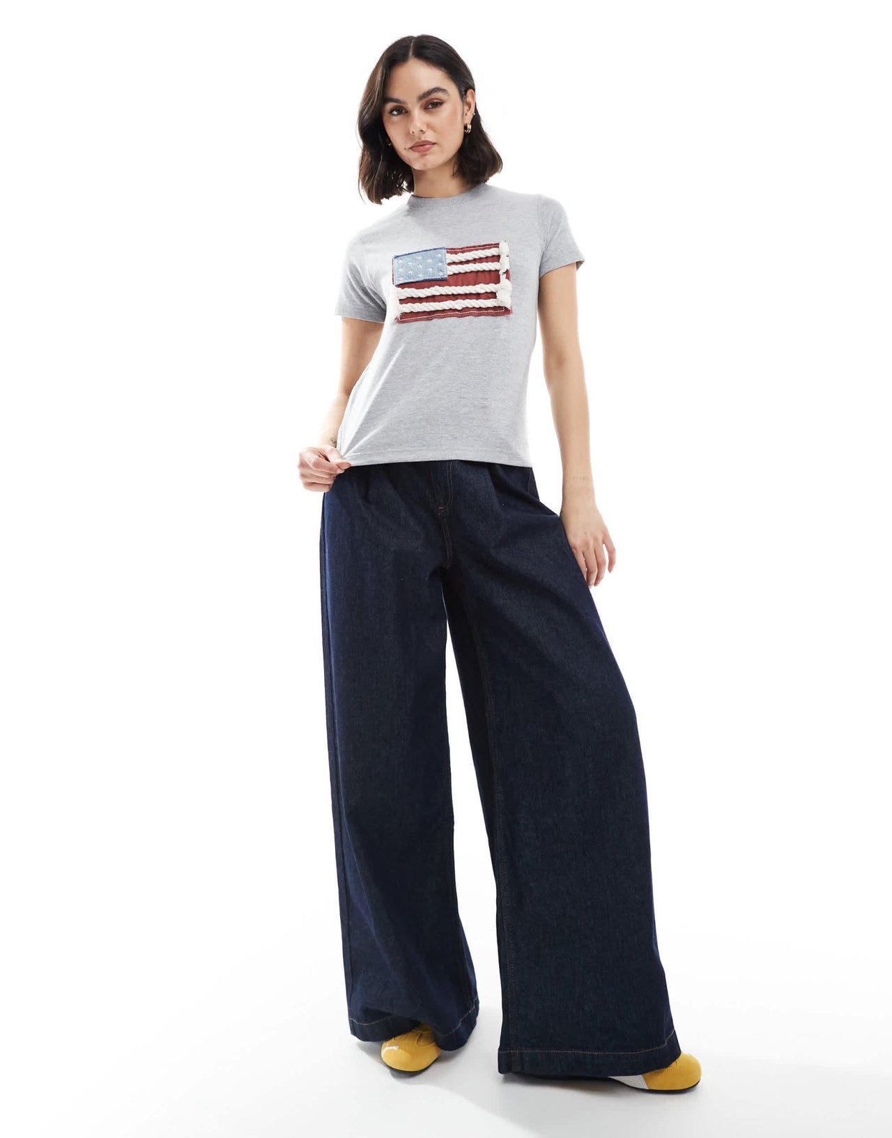 Daisy Street applique flag t-shirt in grey marl - ASOS Sample Sale