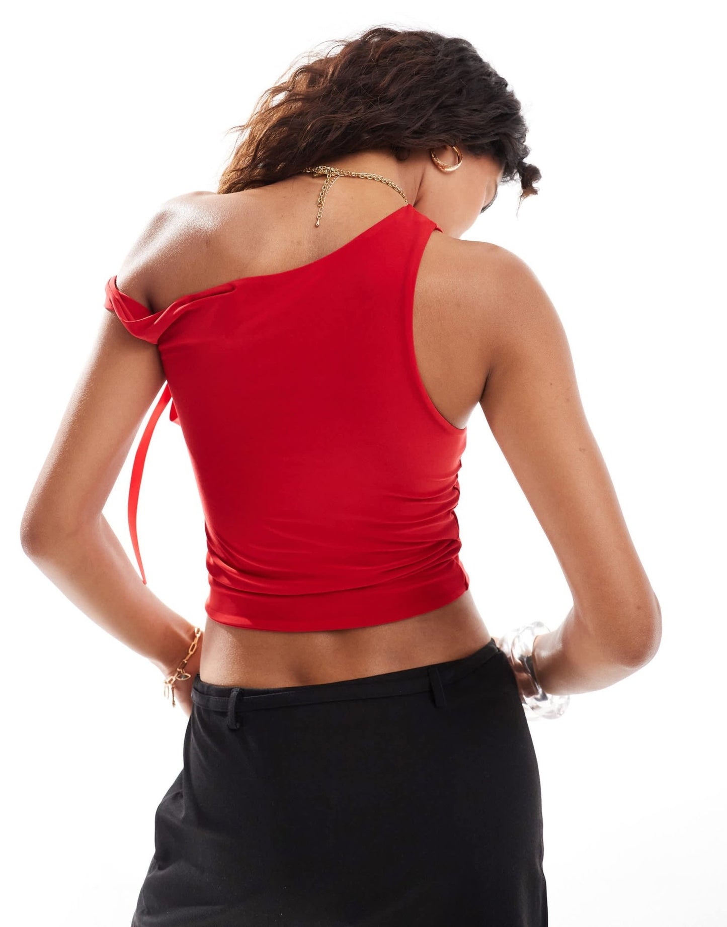 Daisy Street asymmetric one shoulder slinky tank top in red - ASOS Sample Sale