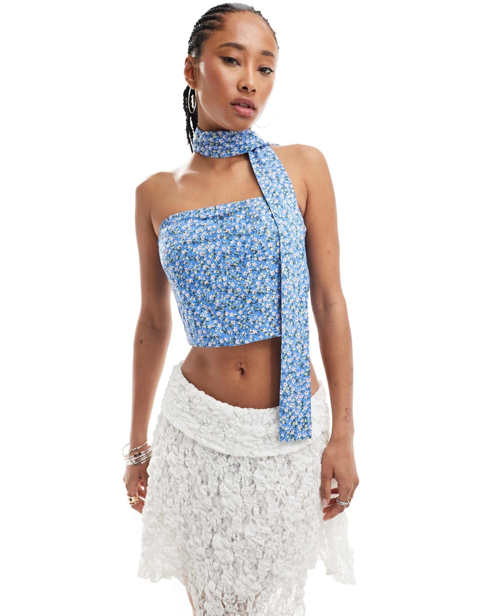 Daisy Street boobtube top with scarf in blue ditsy - ASOS Sample Sale