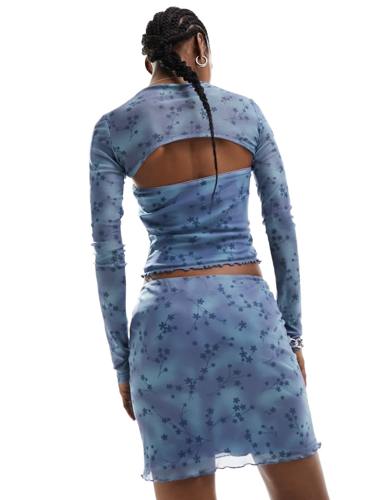 Daisy Street bow detail mini skirt in blue floral mesh co - ord - ASOS Sample Sale