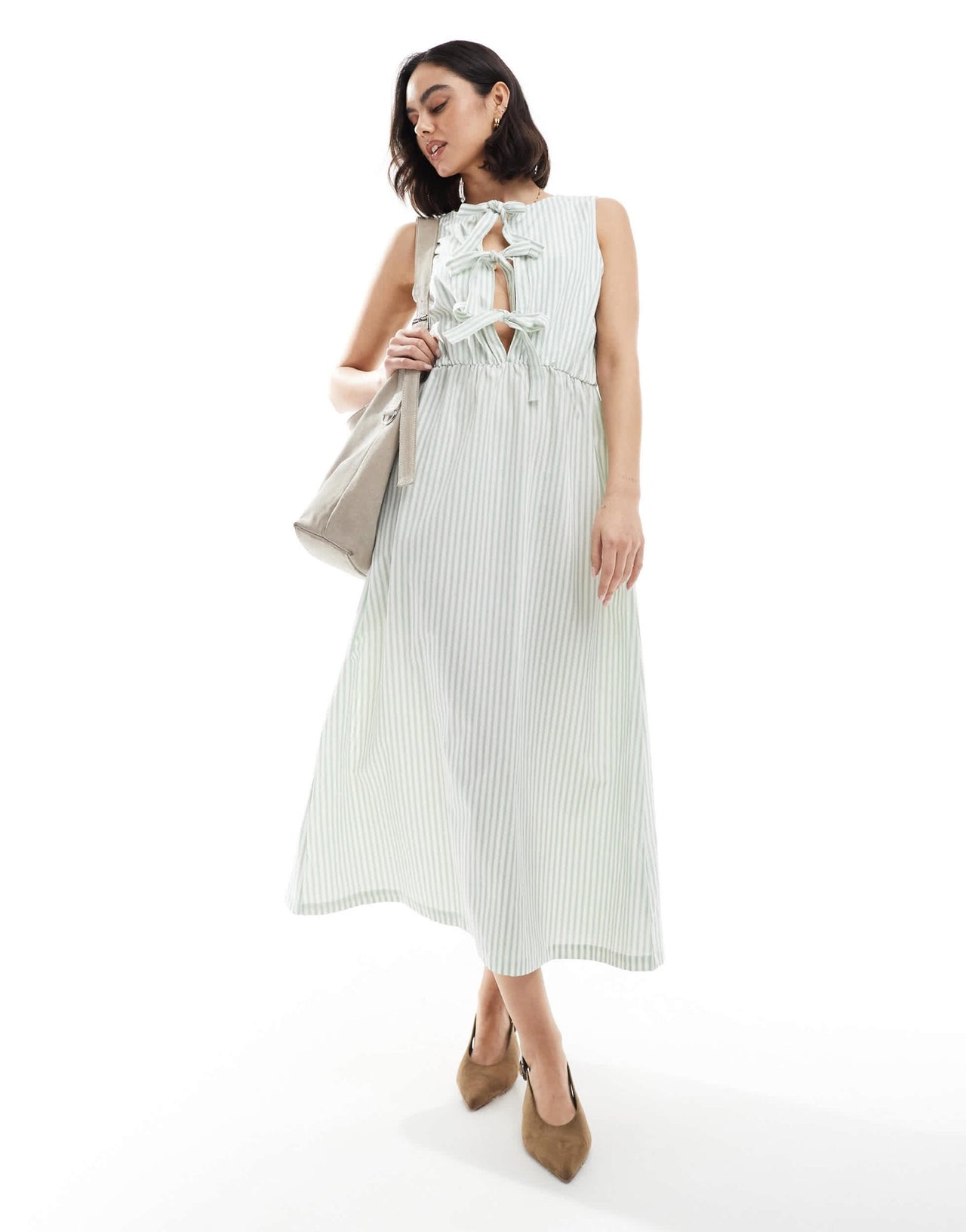 Daisy Street boxy fit chuck on midi dress in sage stripe - ASOS Sample Sale