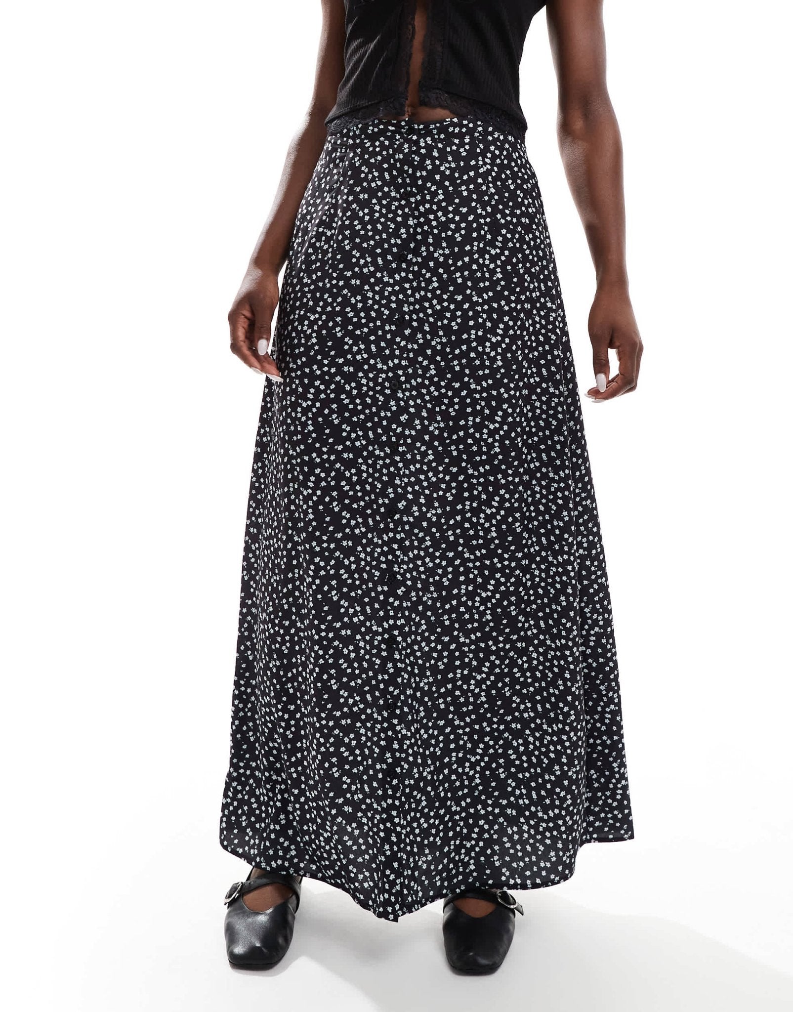 Daisy Street button down maxi skirt in black ditsy floral - ASOS Sample Sale
