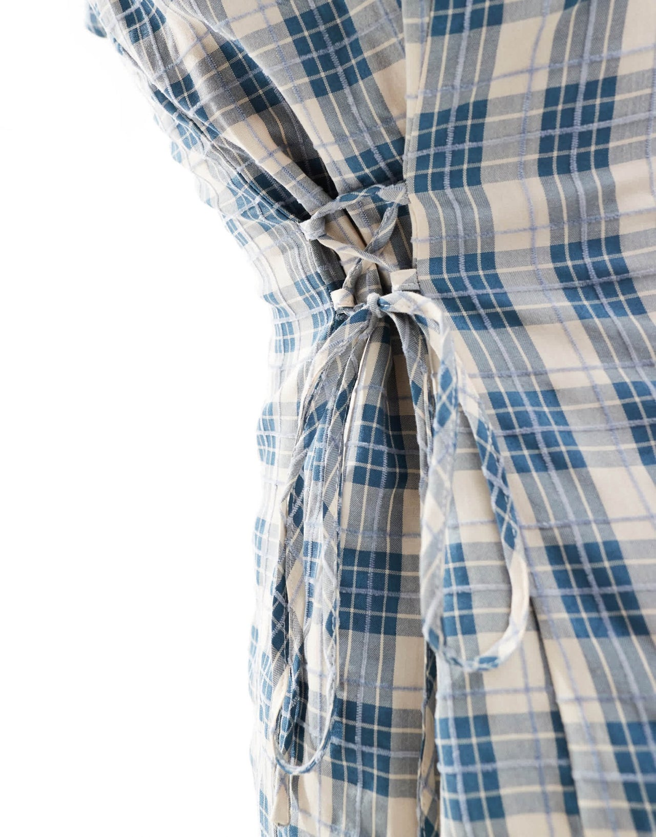 Daisy Street collar detail mini tea dress in textured blue check - ASOS Sample Sale