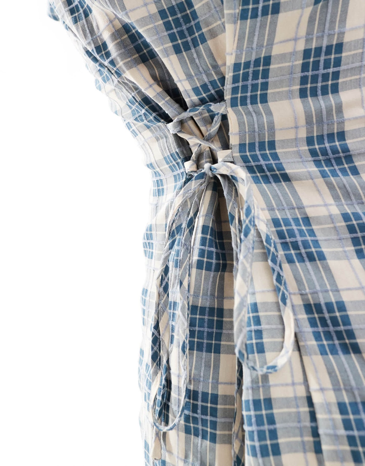 Daisy Street collar detail mini tea dress in textured blue check - ASOS Sample Sale