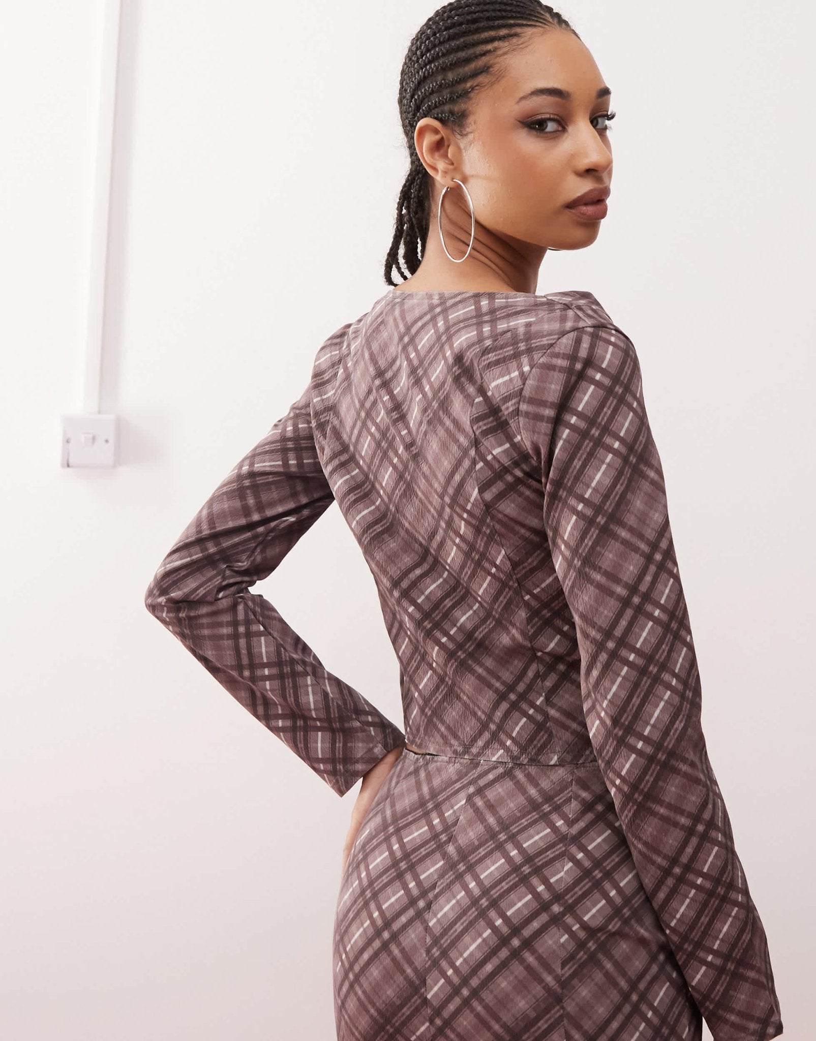 Daisy Street crop tie front top in burgundy check co - ord - ASOS Sample Sale