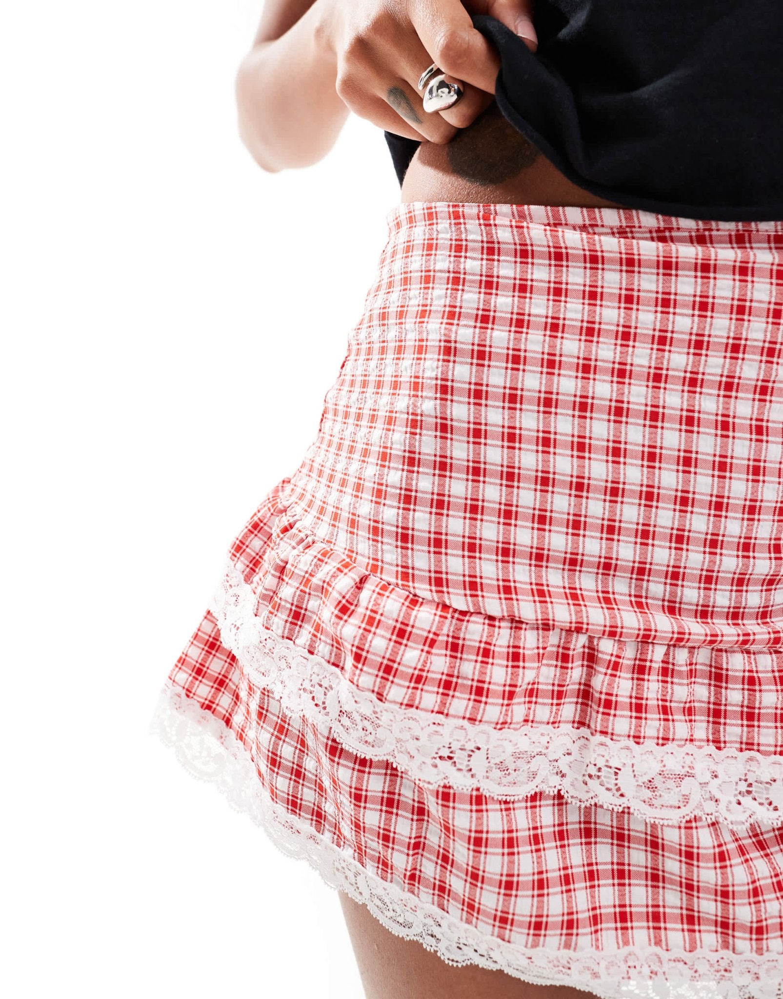 Daisy Street double layer mini rara skirt in red gingham - ASOS Sample Sale