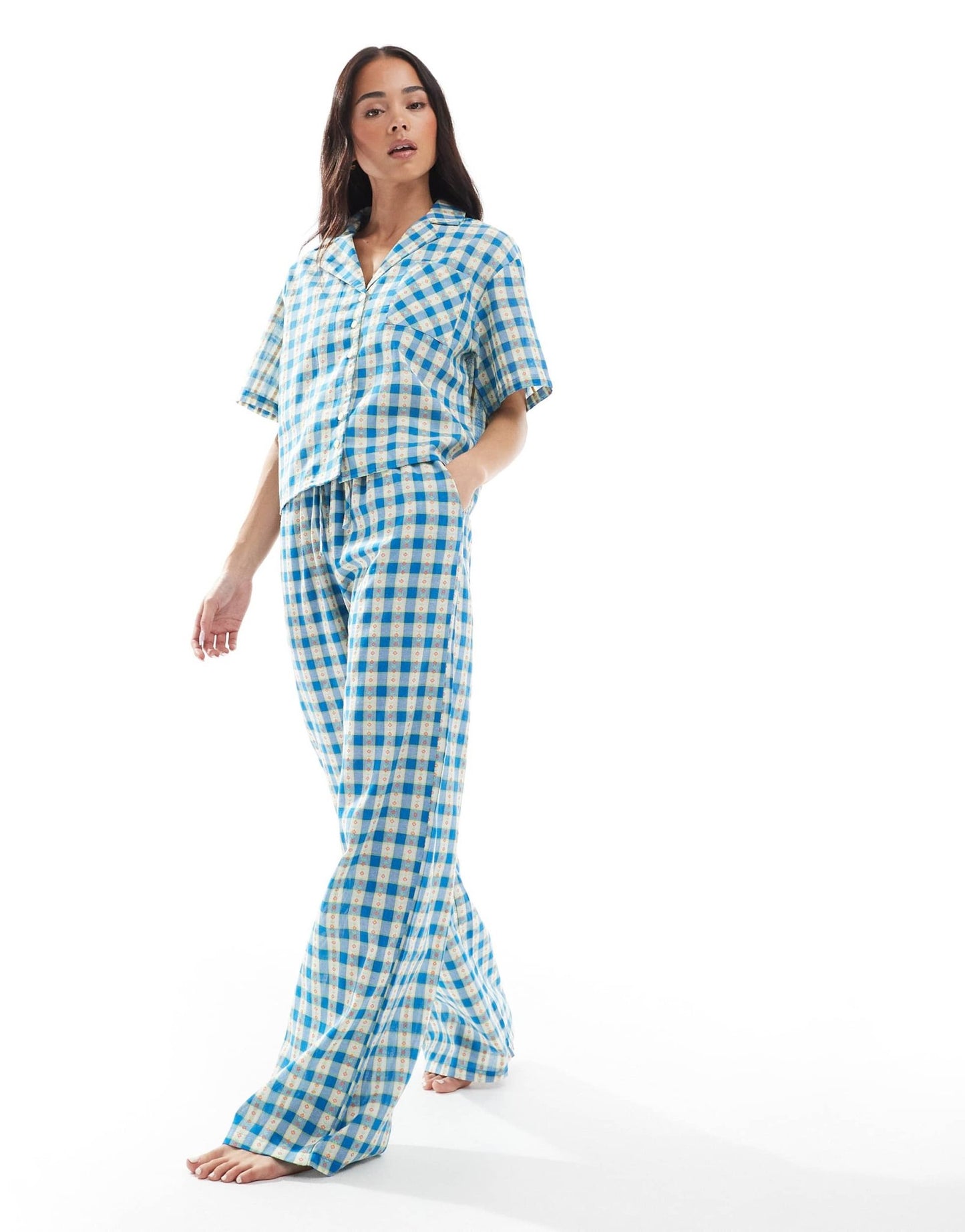 Daisy Street floral check pyjama shirt - ASOS Sample Sale
