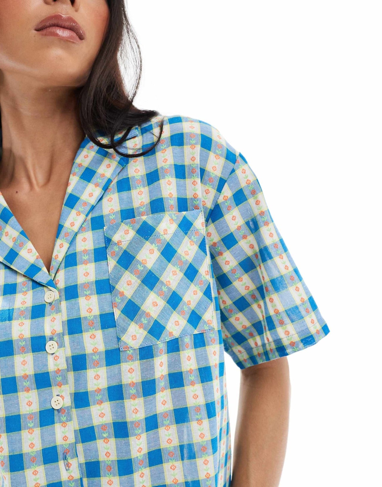 Daisy Street floral check pyjama shirt - ASOS Sample Sale