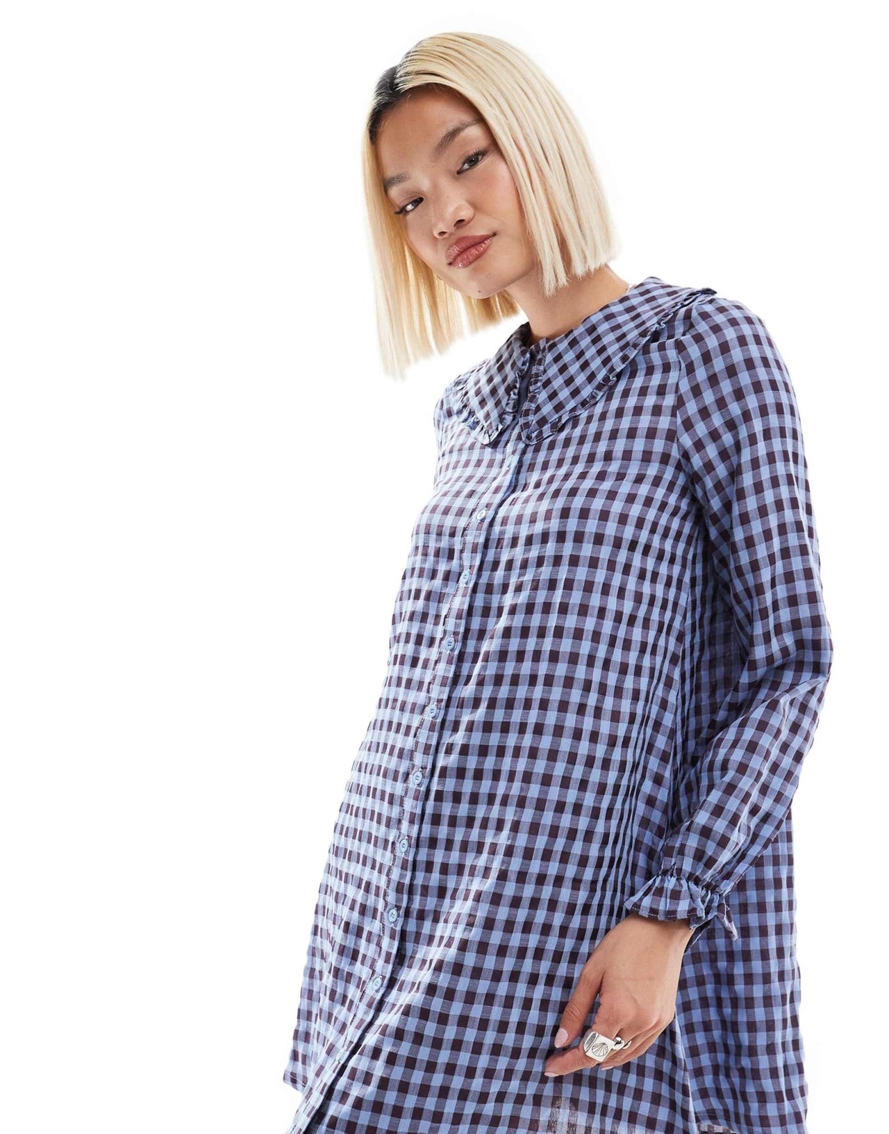 Daisy Street gingham shift smock dress with ruffle collar - ASOS Sample Sale