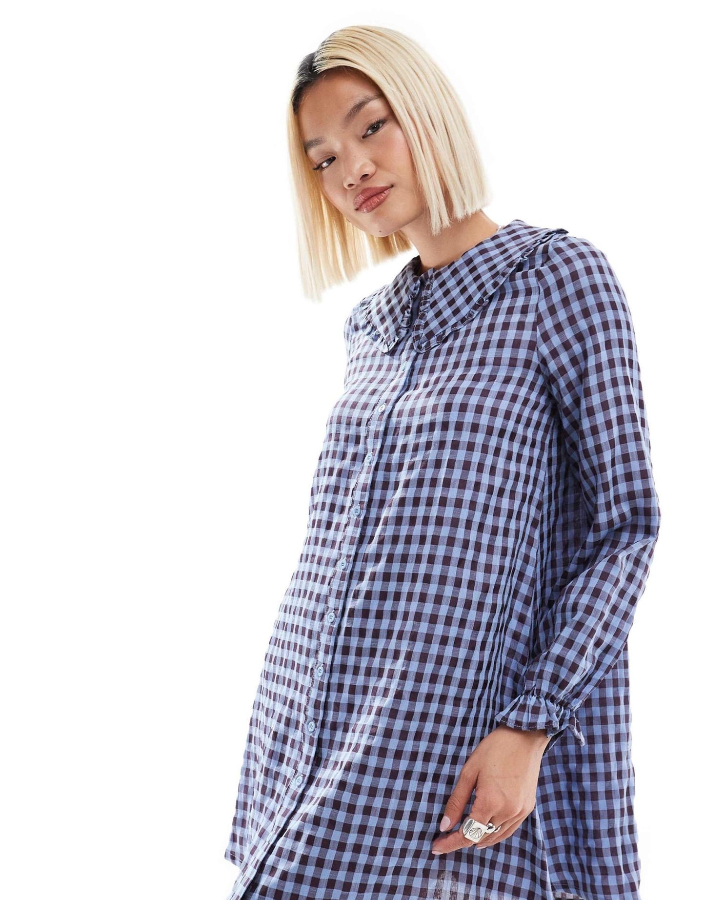 Daisy Street gingham shift smock dress with ruffle collar - ASOS Sample Sale