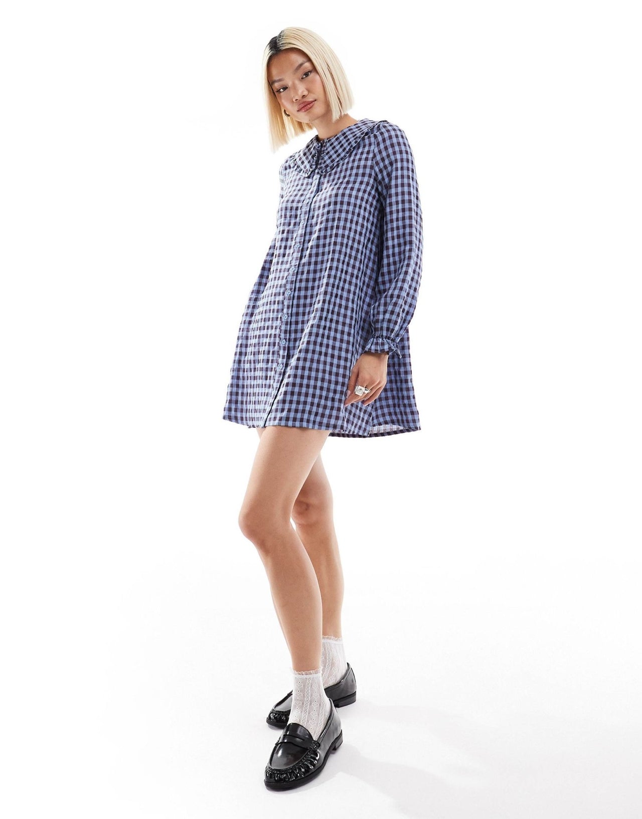 Daisy Street gingham shift smock dress with ruffle collar - ASOS Sample Sale