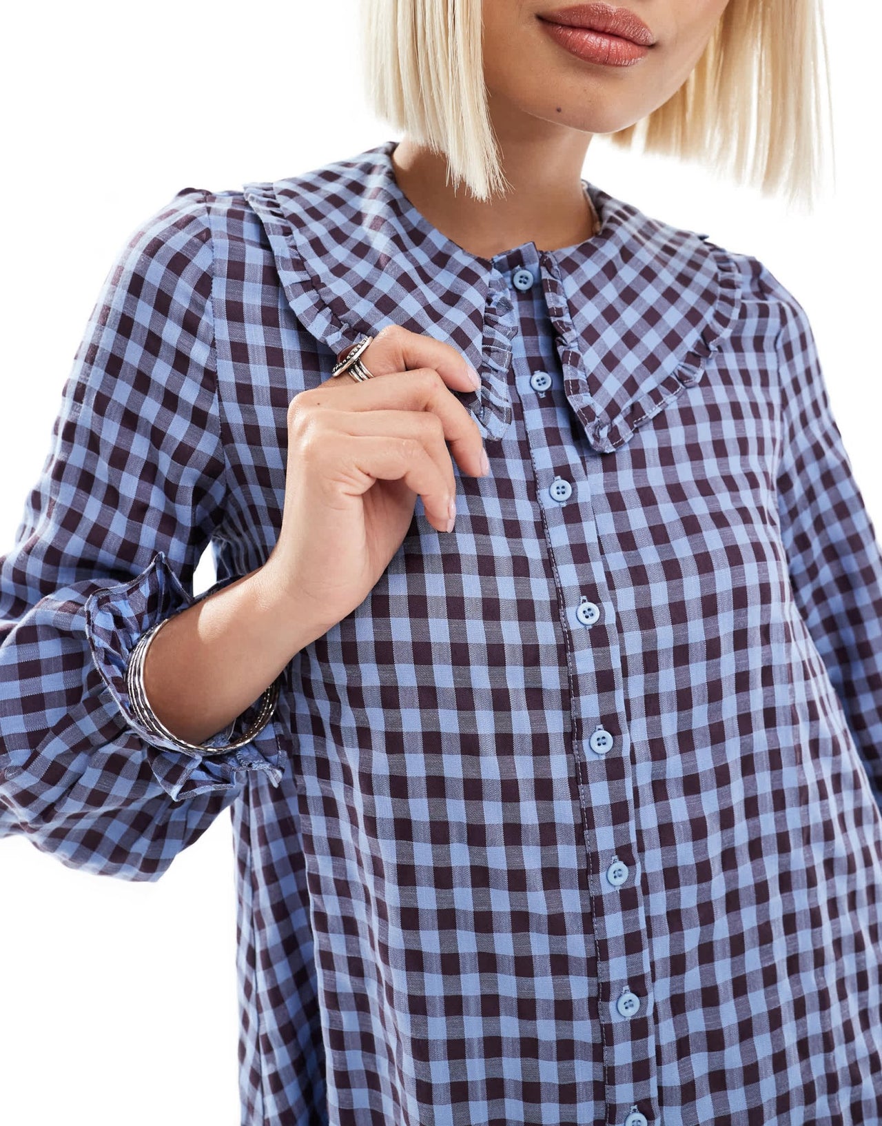 Daisy Street gingham shift smock dress with ruffle collar - ASOS Sample Sale