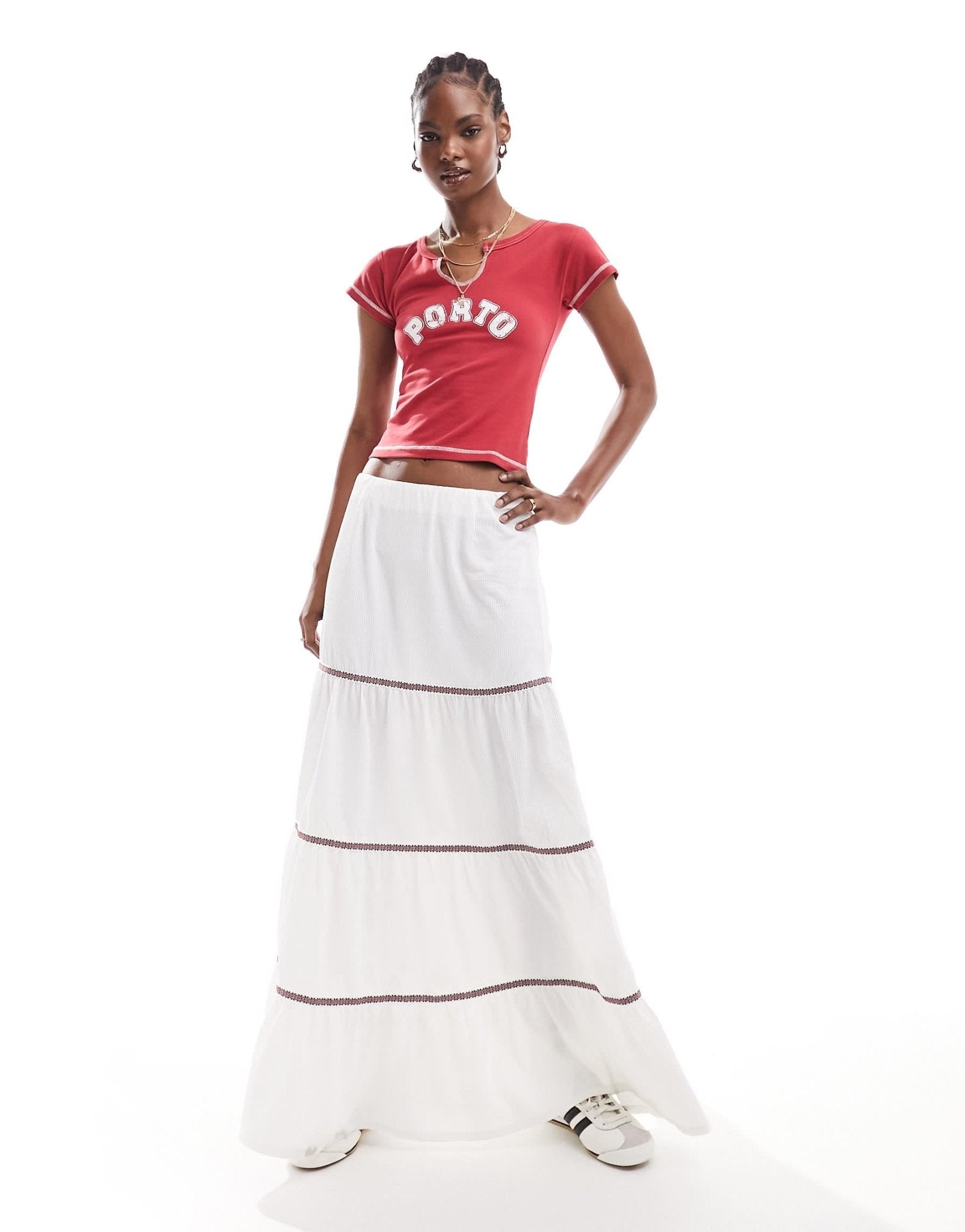 Daisy Street low rise maxi boho skirt in white with lace trim - ASOS Sample Sale