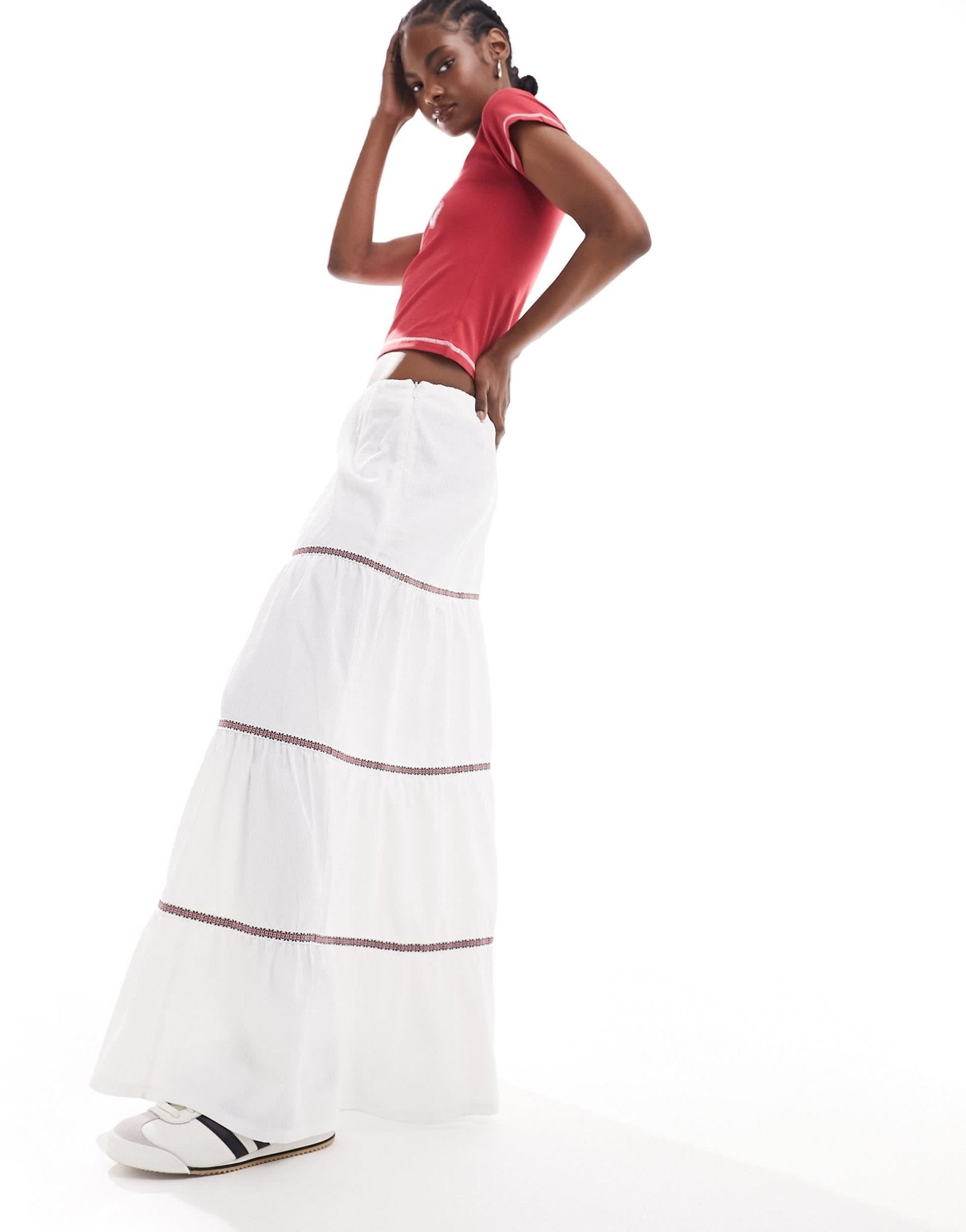 Daisy Street low rise maxi boho skirt in white with lace trim - ASOS Sample Sale