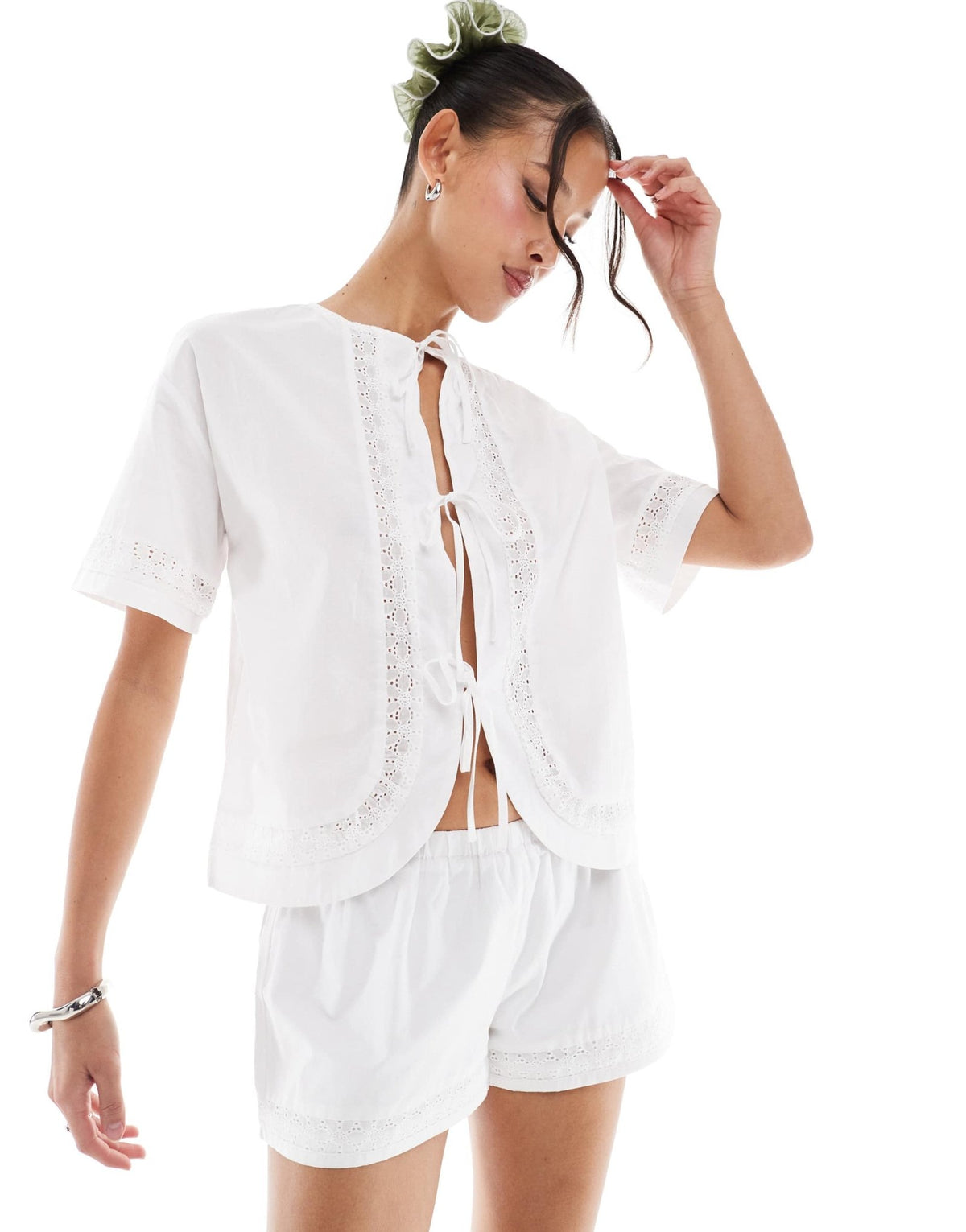 Daisy street low rise mini boxer style short in white co-ord - ASOS Sample Sale