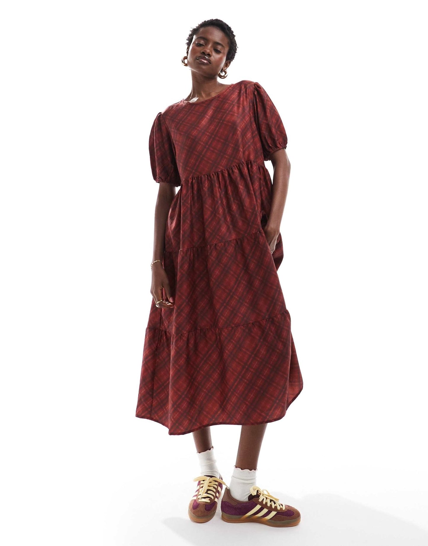 Daisy Street maxi smock dress in red check - ASOS Sample Sale