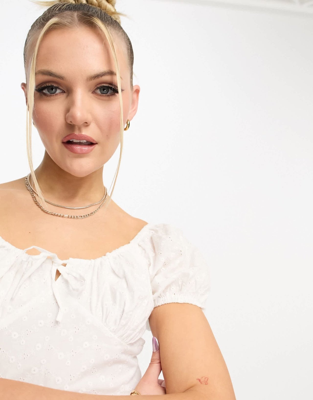 Daisy Street milkmaid mini dress in white broiderie - ASOS Sample Sale