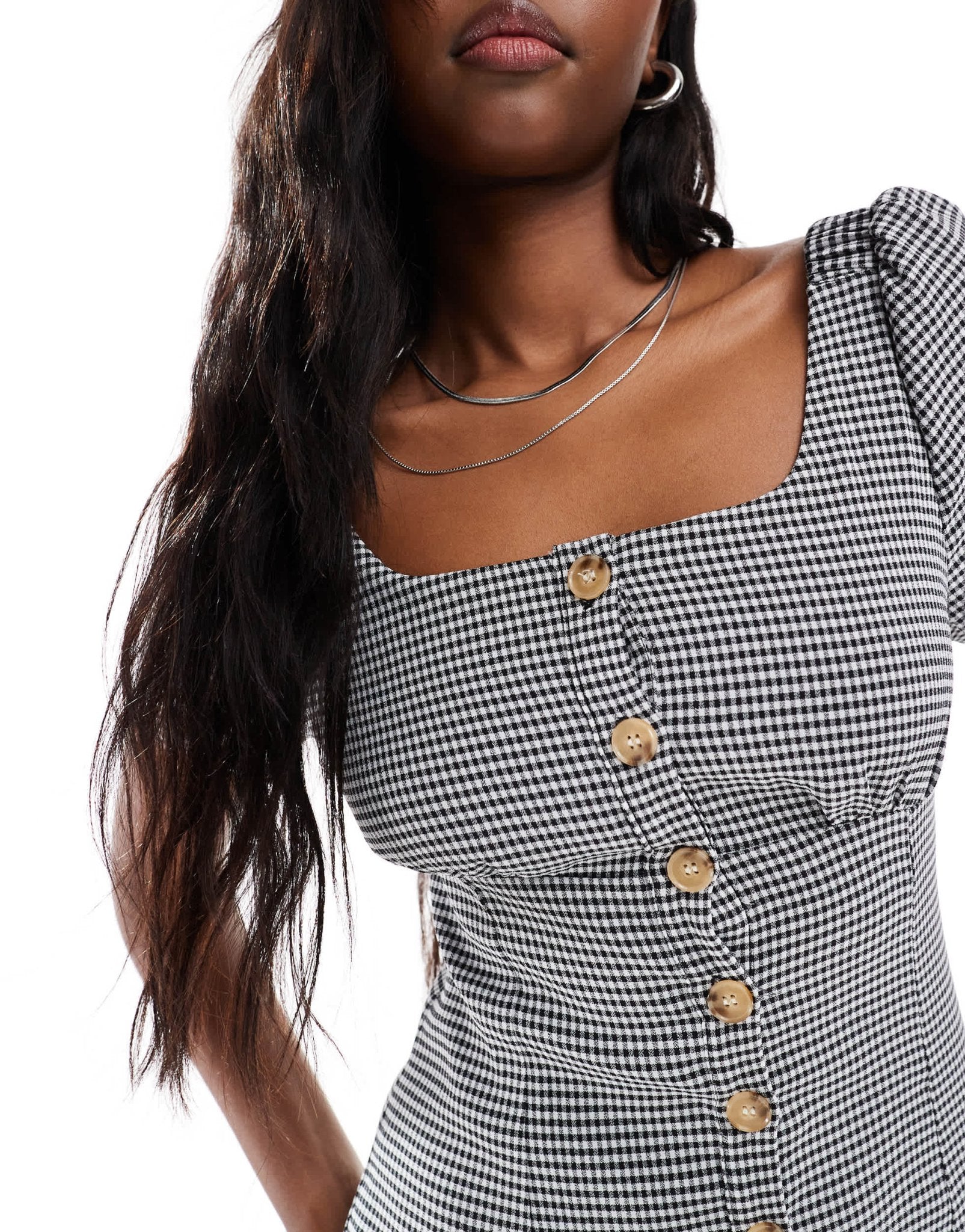 Daisy Street mini milkmaid dress with button down front in mono gingham - ASOS Sample Sale