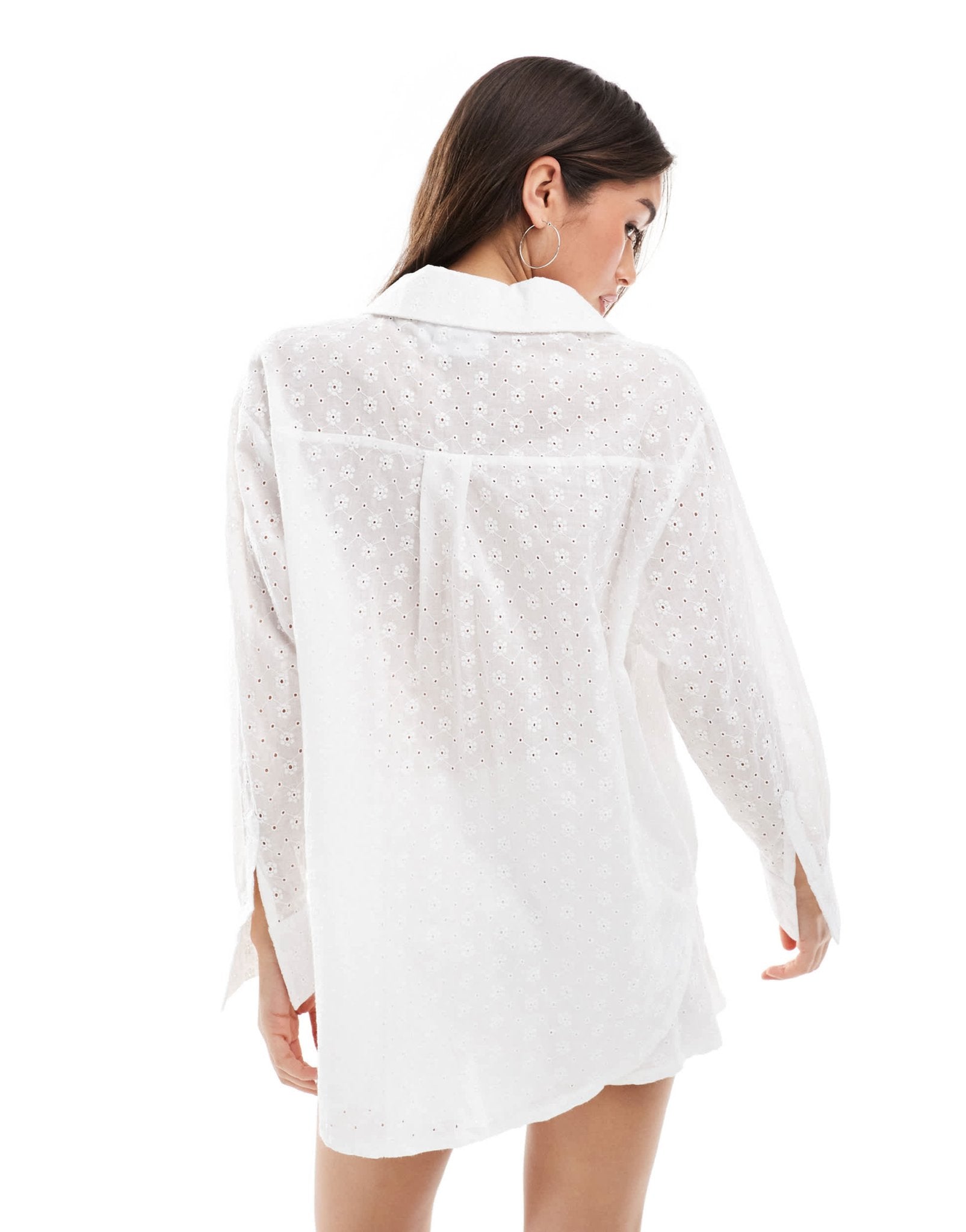 Daisy Street oversized broderie shirt in white co-ord - ASOS Sample Sale