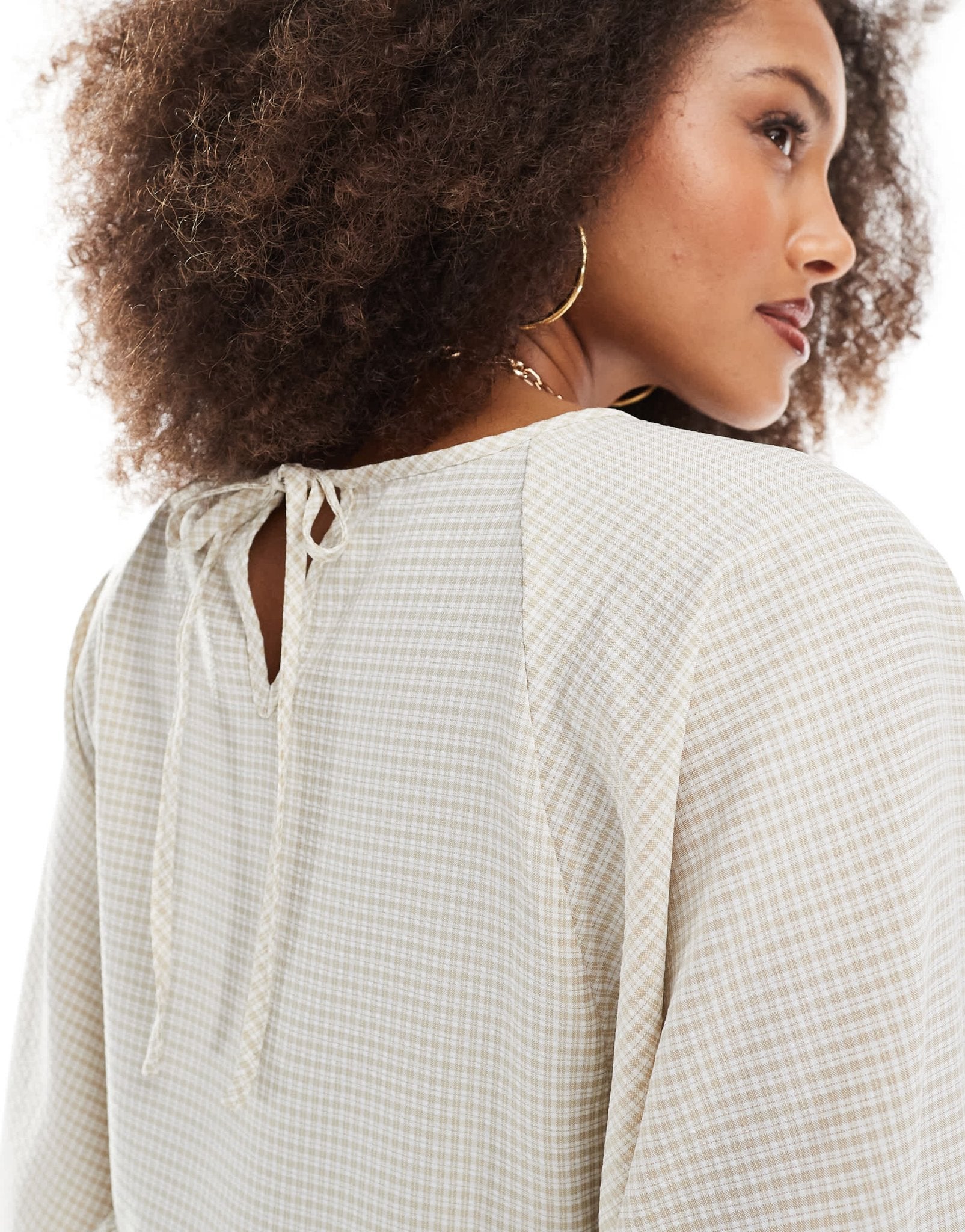 Daisy Street oversized long sleeve smock mini dress in washed sand check - ASOS Sample Sale