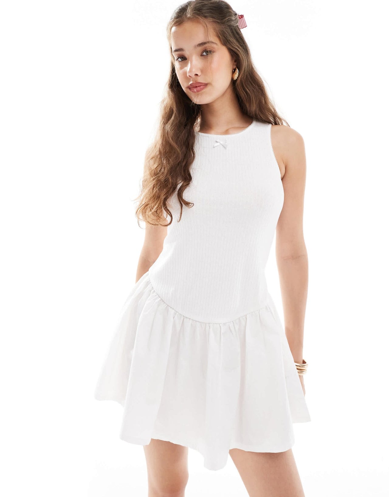 Daisy Street pointelle cotton mix mini dress in white - ASOS Sample Sale