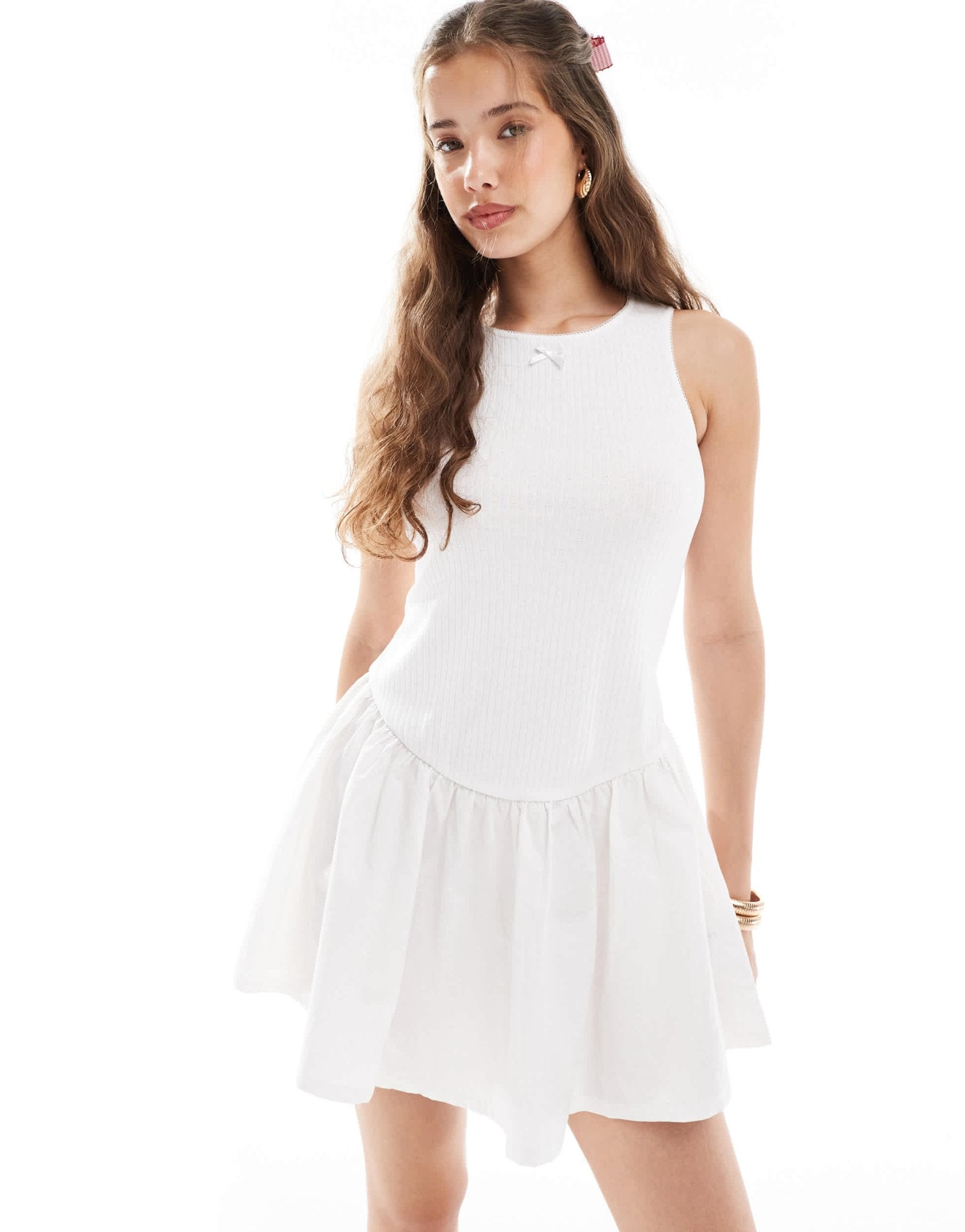 Daisy Street pointelle cotton mix mini dress in white - ASOS Sample Sale
