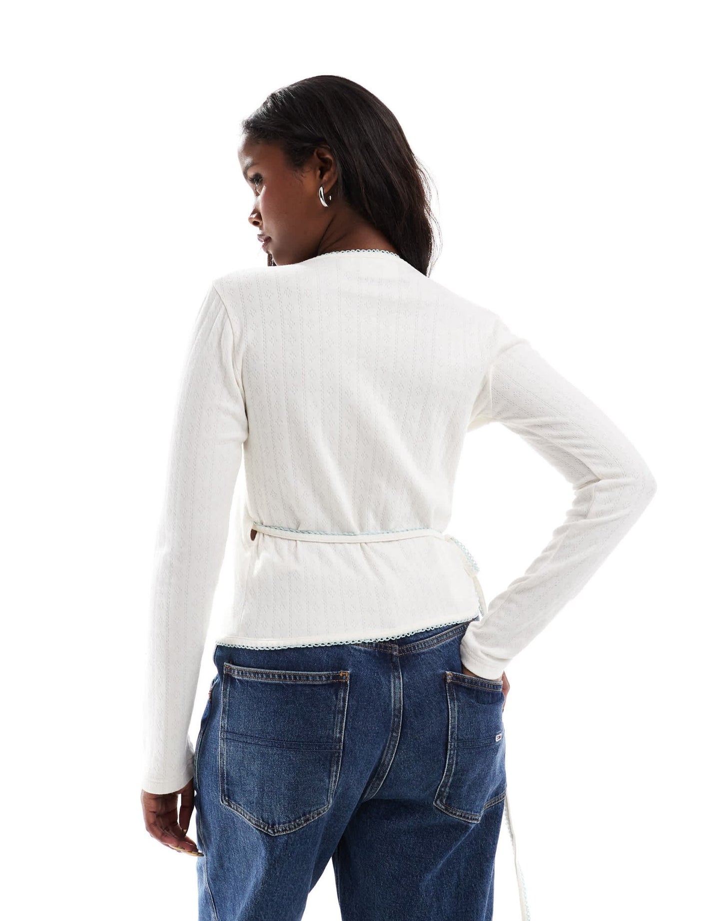 Daisy Street pointelle wrap over top in cream - ASOS Sample Sale