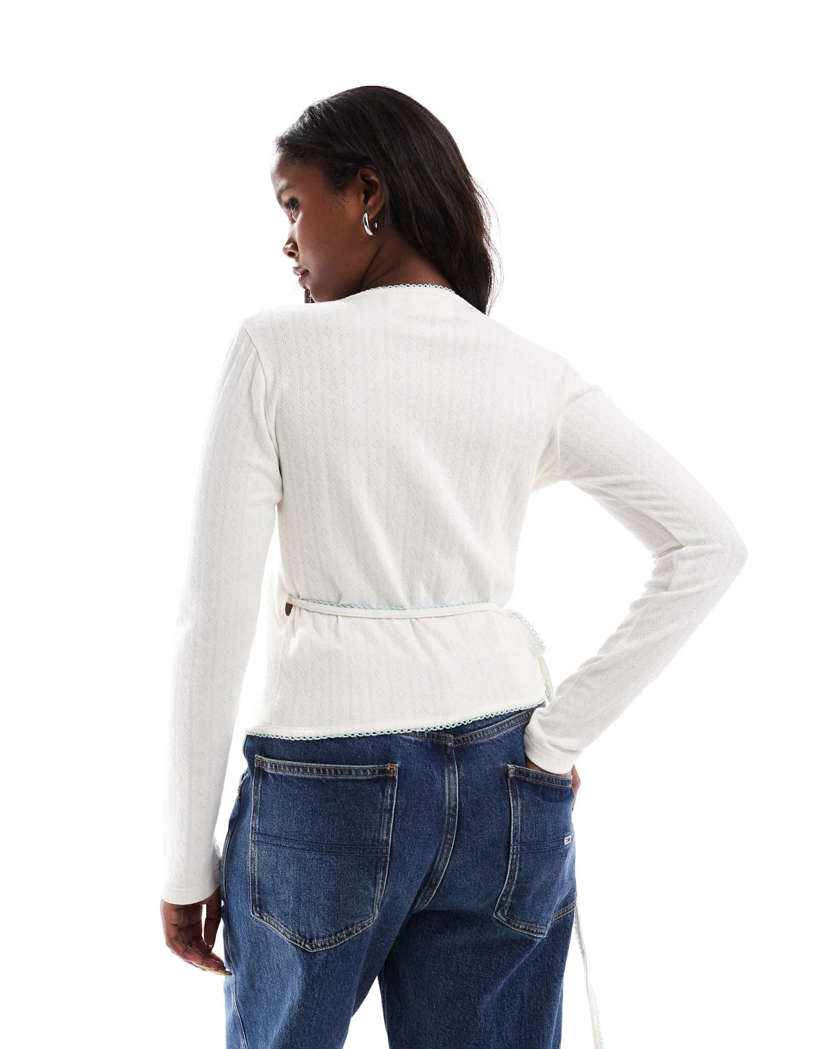 Daisy Street pointelle wrap over top in cream - ASOS Sample Sale
