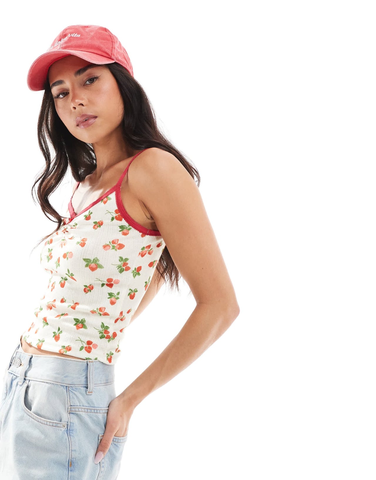 Daisy Street printed cropped cami top in red floral - ASOS Sample Sale