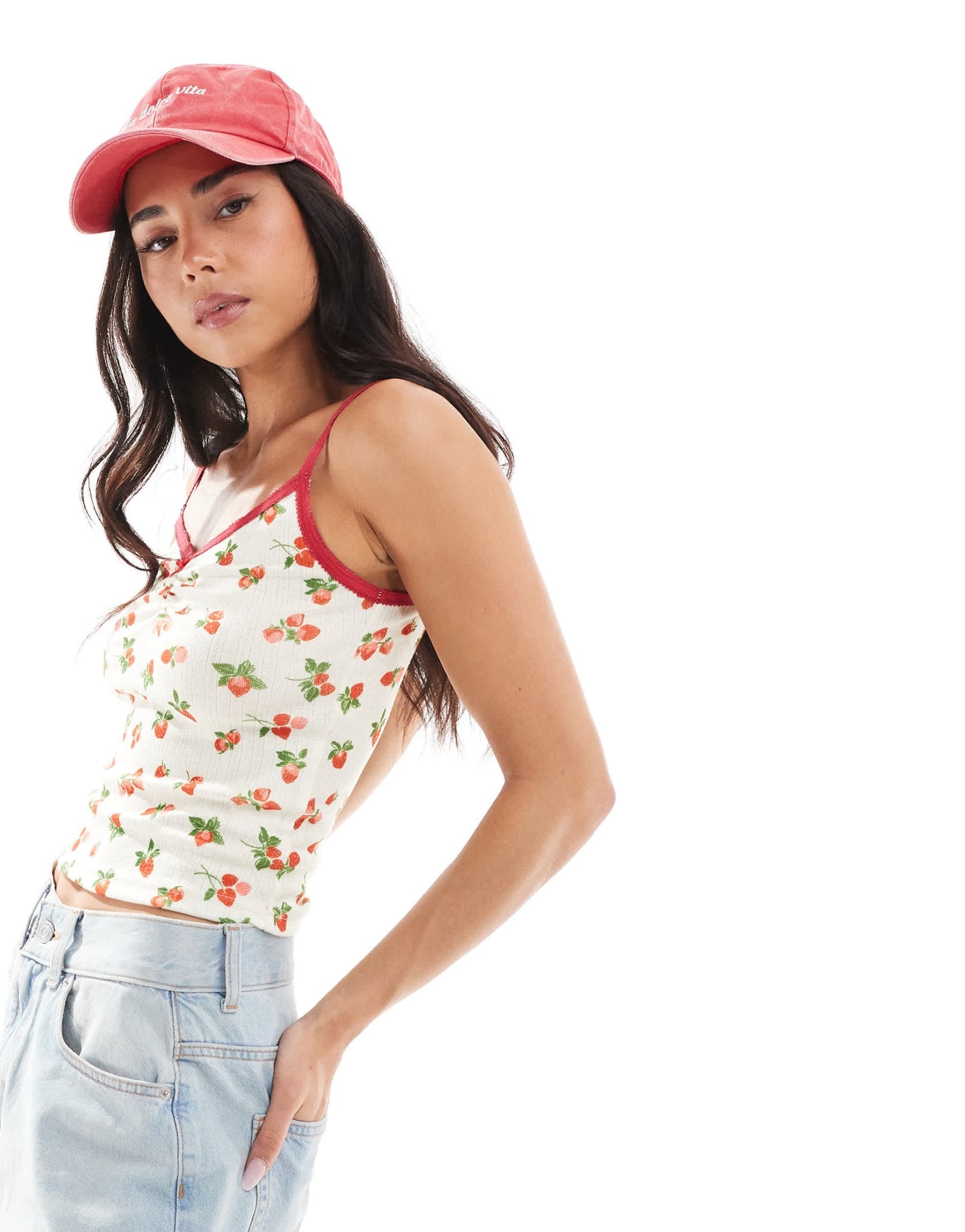 Daisy Street printed cropped cami top in red floral - ASOS Sample Sale