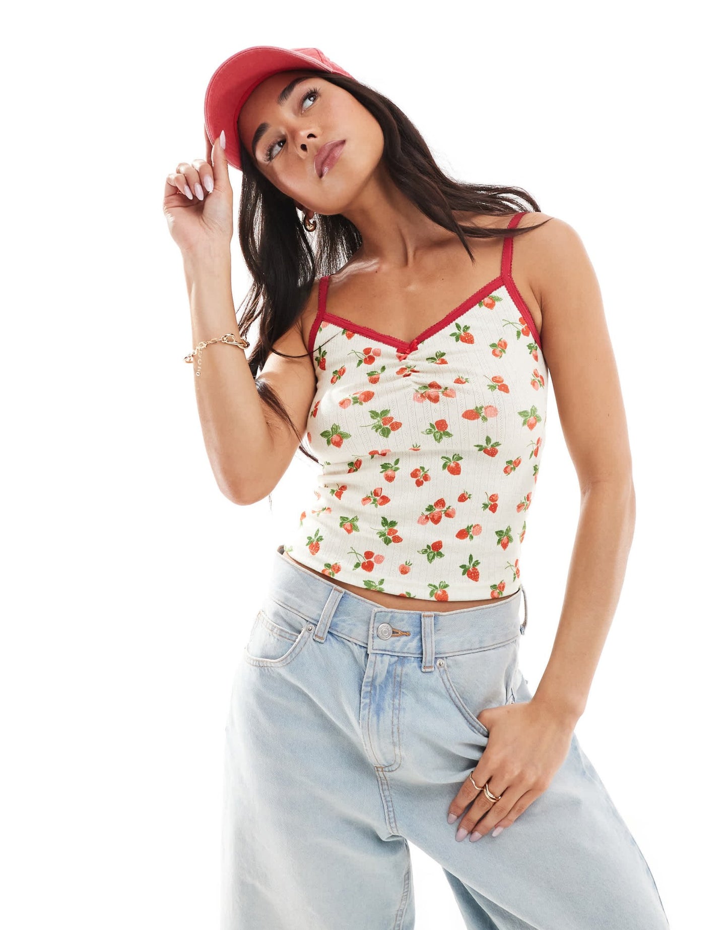 Daisy Street printed cropped cami top in red floral - ASOS Sample Sale