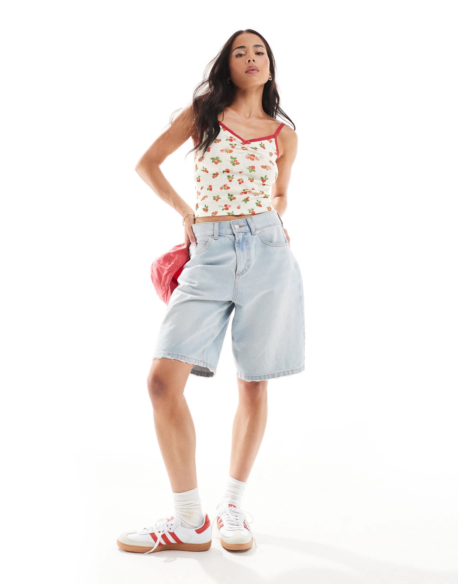 Daisy Street printed cropped cami top in red floral - ASOS Sample Sale