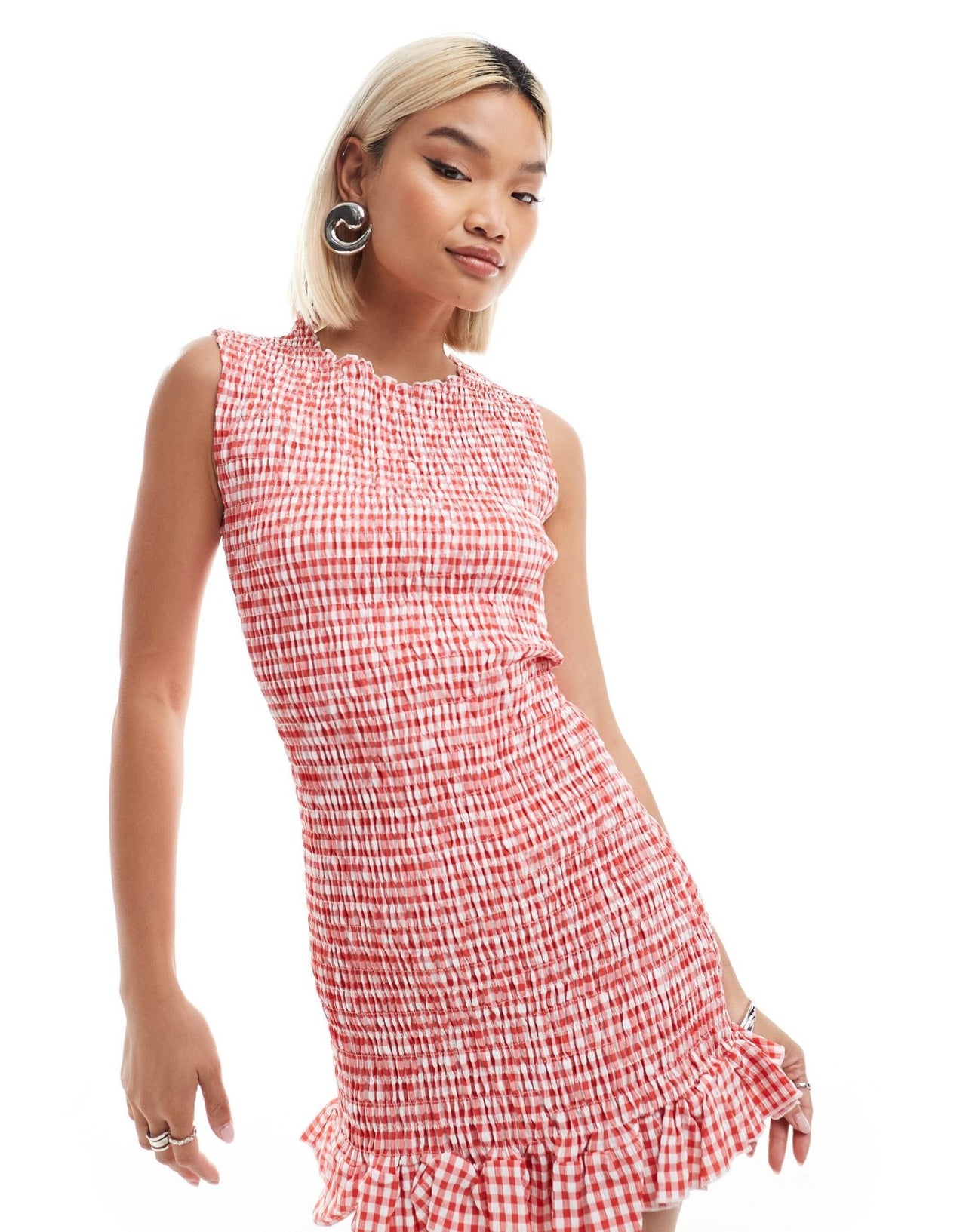Daisy Street shirred mini frill hem dress in red gingham - ASOS Sample Sale
