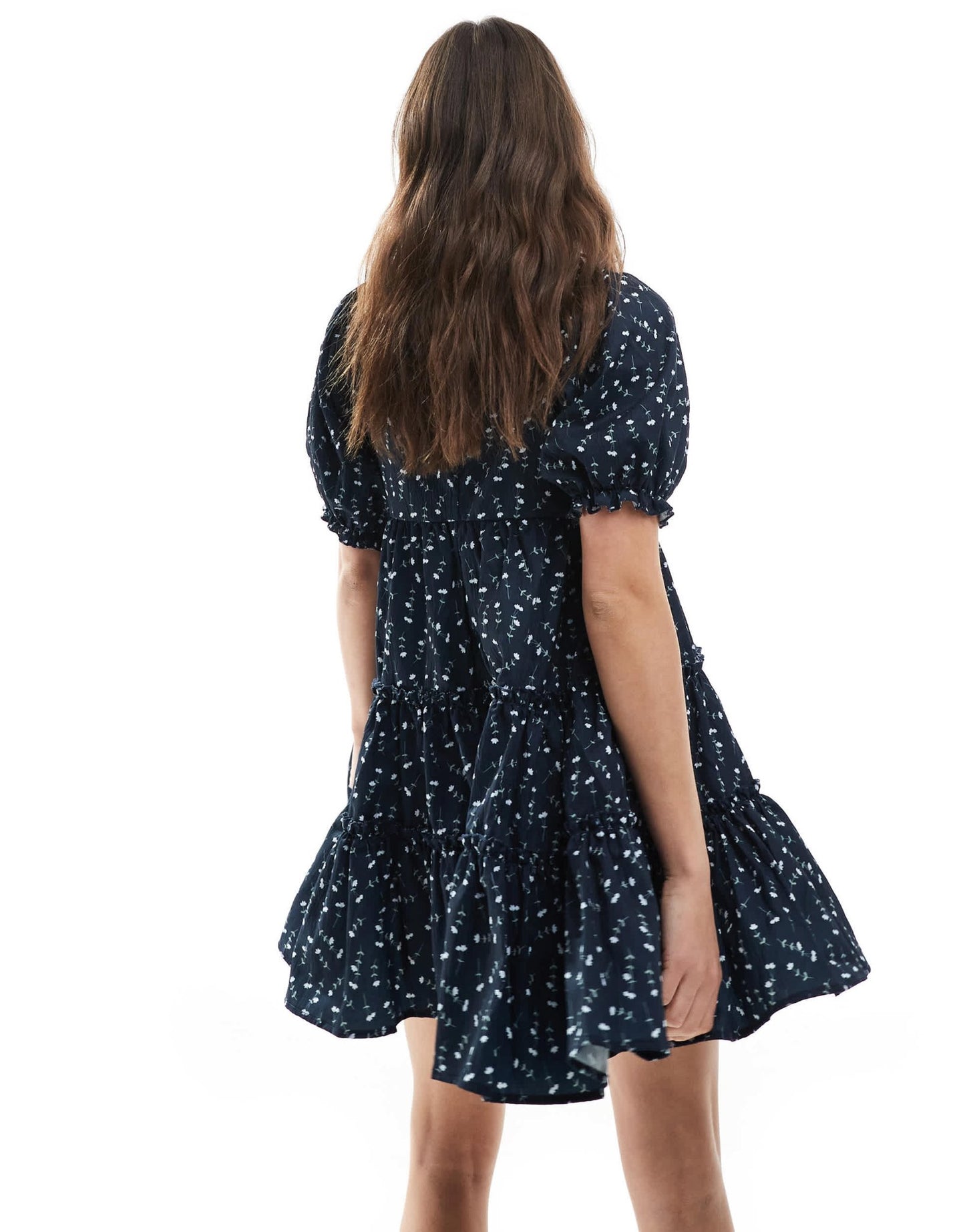 Daisy Street smock tiered mini dress in navy floral - ASOS Sample Sale