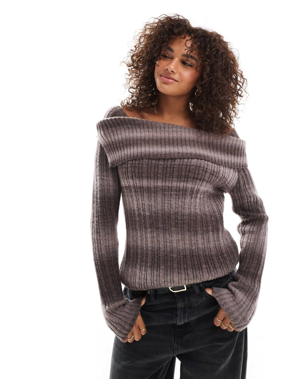 Daisy Street space dye asymmetric knit top in dark mauve - ASOS Sample Sale
