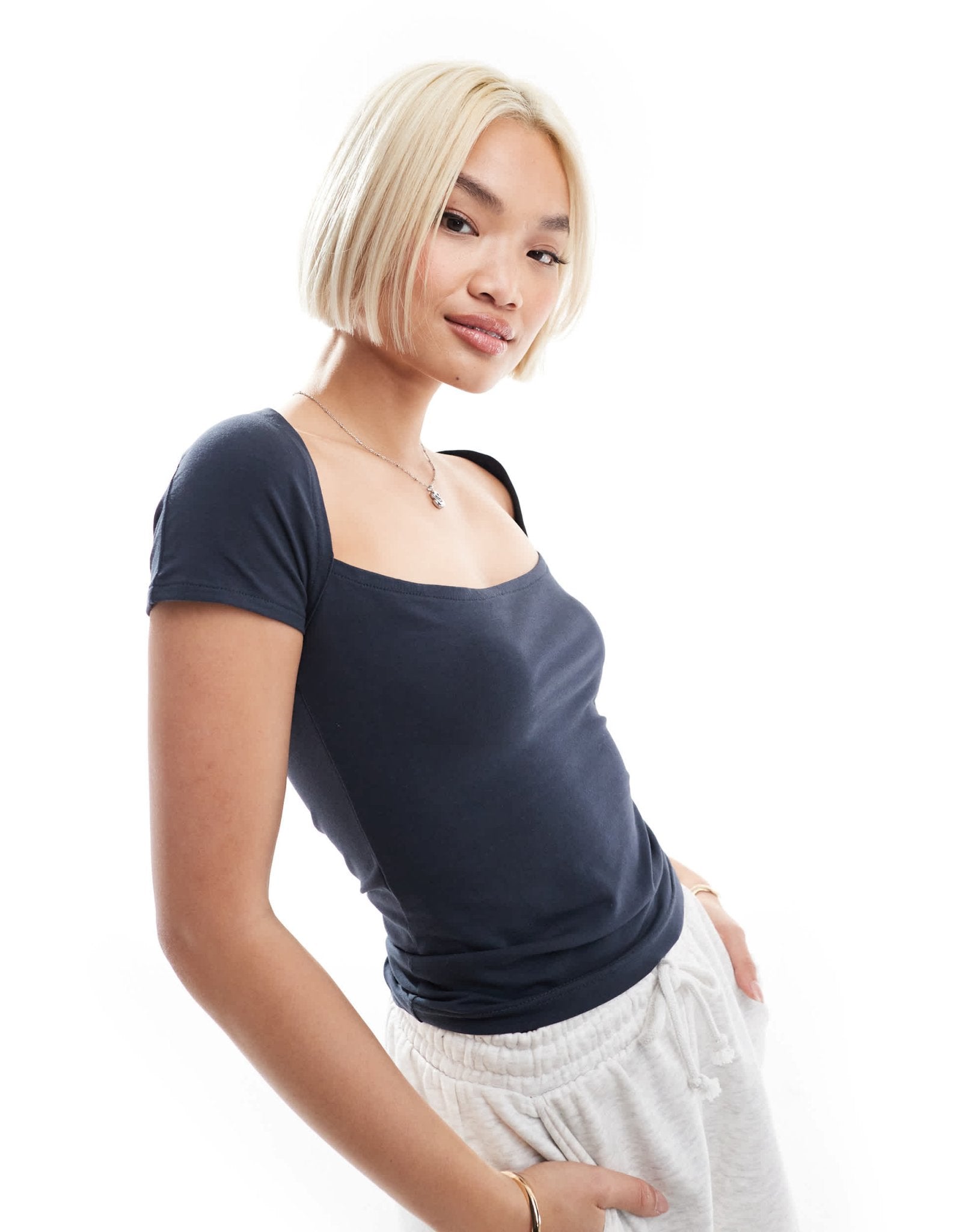 Daisy Street square neck jersey top in charcoal - ASOS Sample Sale
