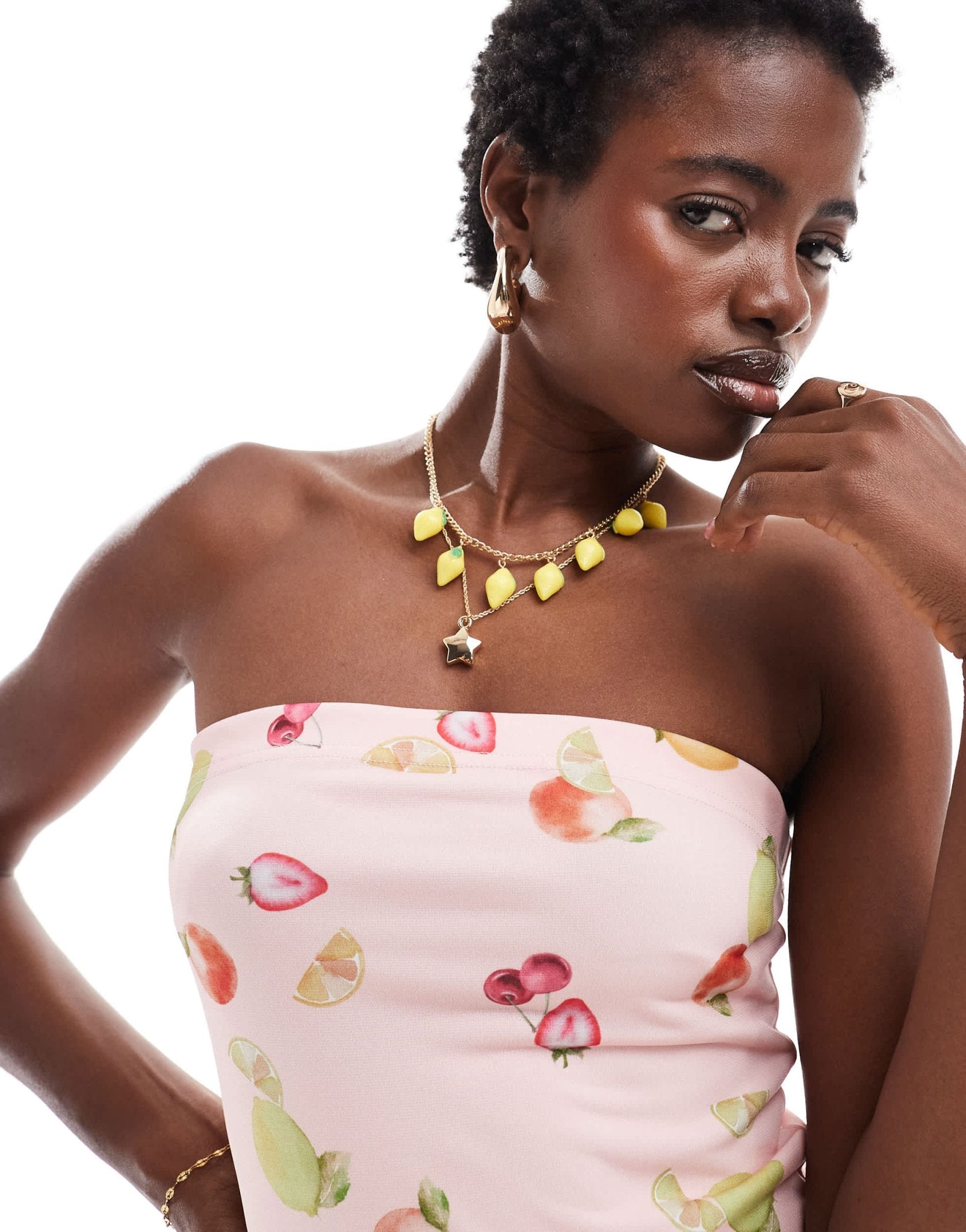 Daisy Street strapless mini bodycon in baby fruit print - ASOS Sample Sale