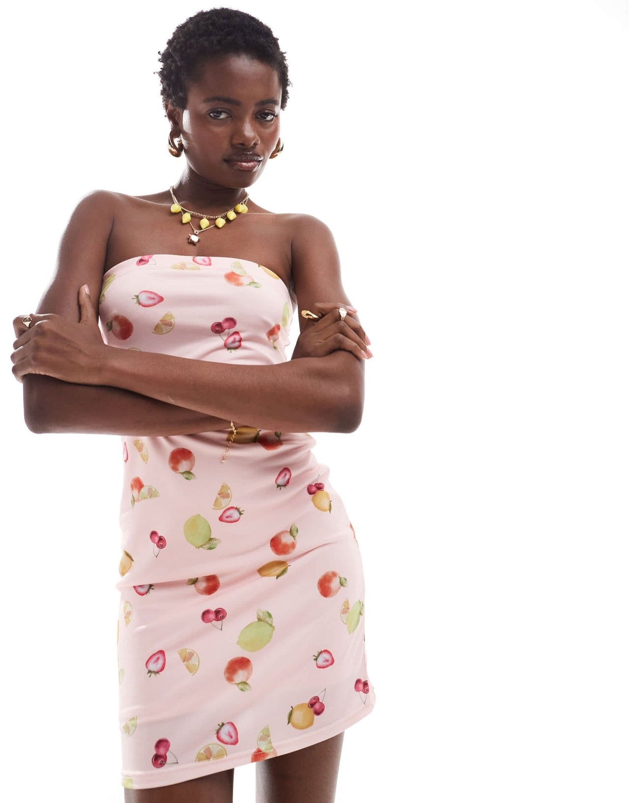 Daisy Street strapless mini bodycon in baby fruit print - ASOS Sample Sale
