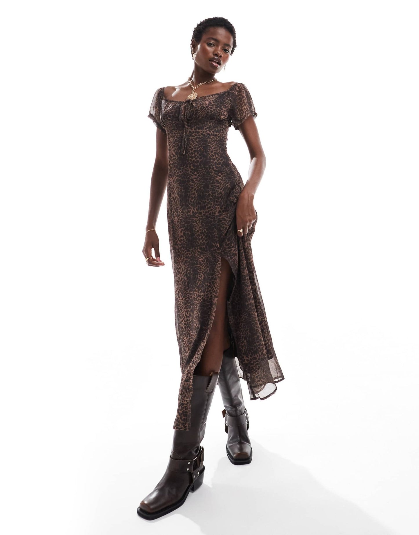Daisy Street sweetheart neck midi tea dress in leopard - ASOS Sample Sale