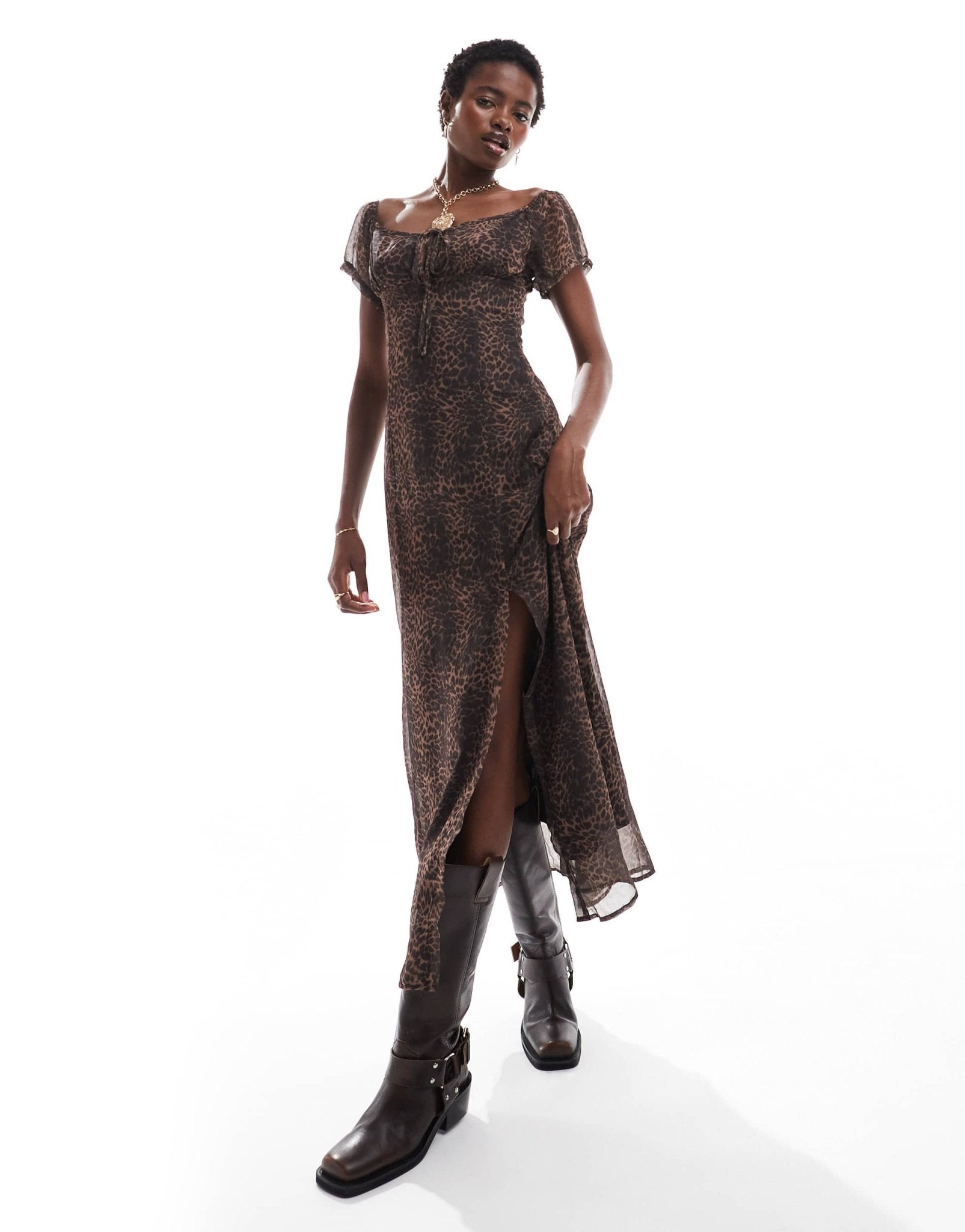 Daisy Street sweetheart neck midi tea dress in leopard - ASOS Sample Sale
