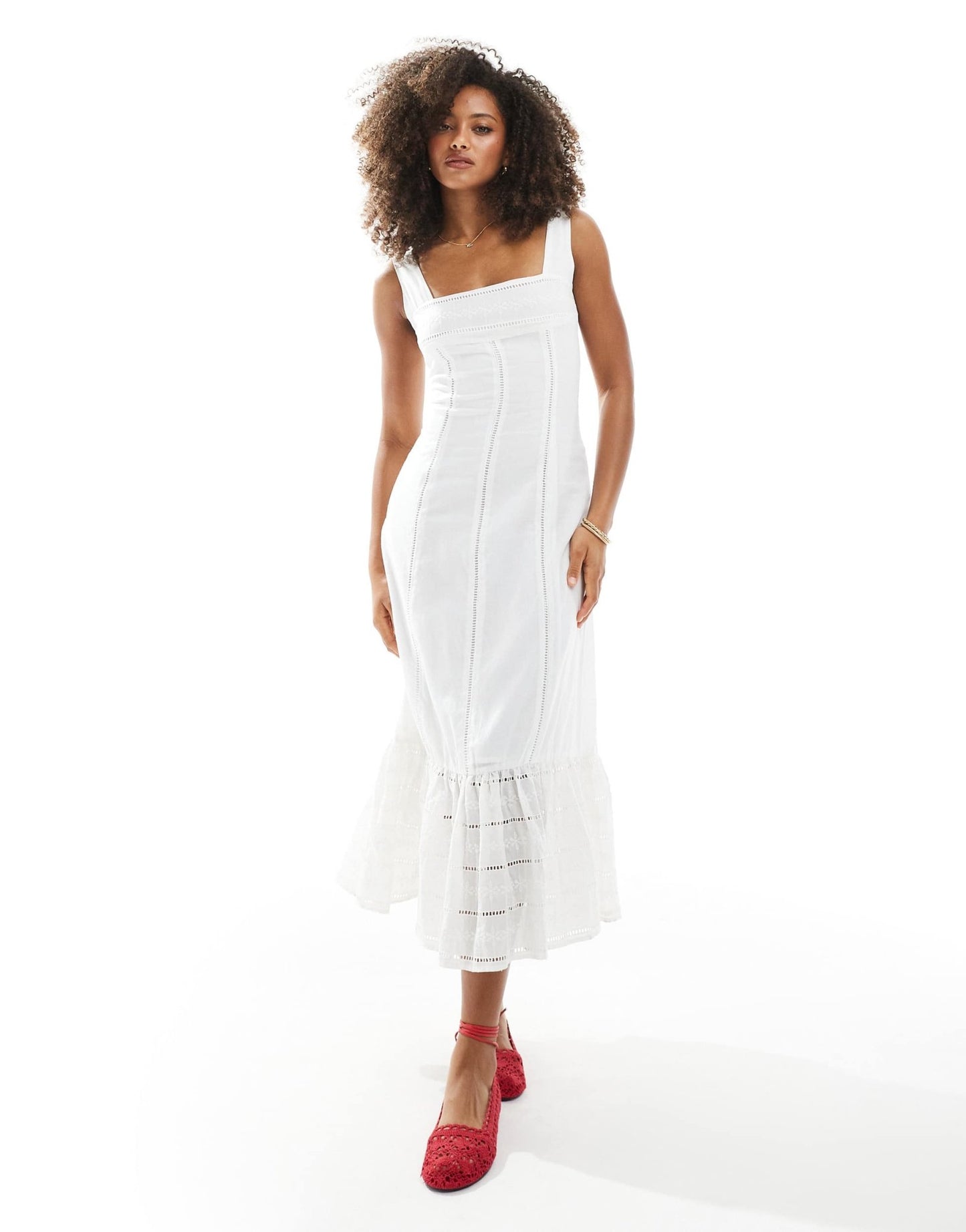 Daisy Street tiered midi dress with lace trims in white - ASOS Sample Sale